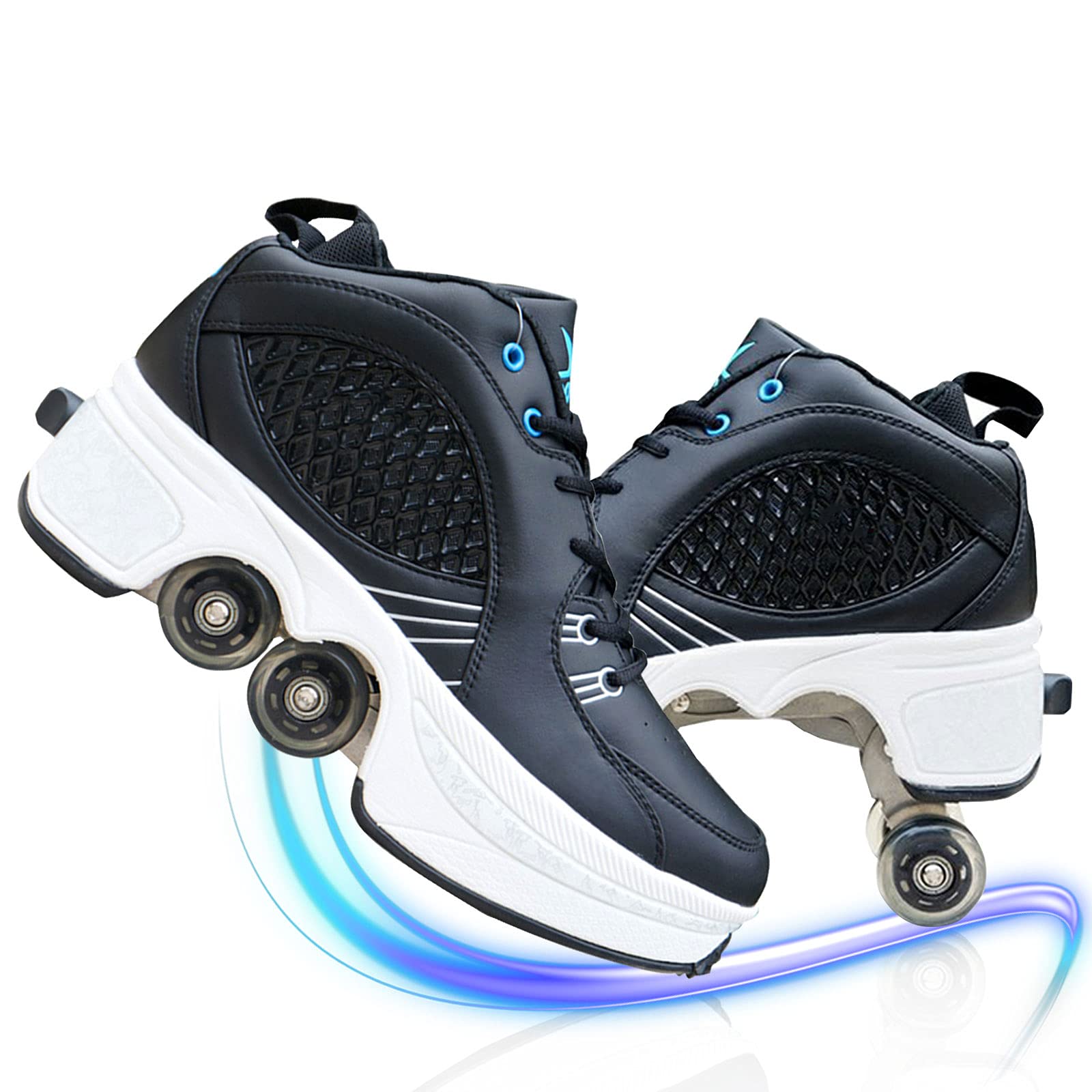 MLyzhe Deformation Roller Skates for Men & Women - Automatic Walking Shoes with Double-Row Wheels for Adults & Kids - Invisible Pulley Skate Shoes for Indoor/Outdoor Sports & Commuting