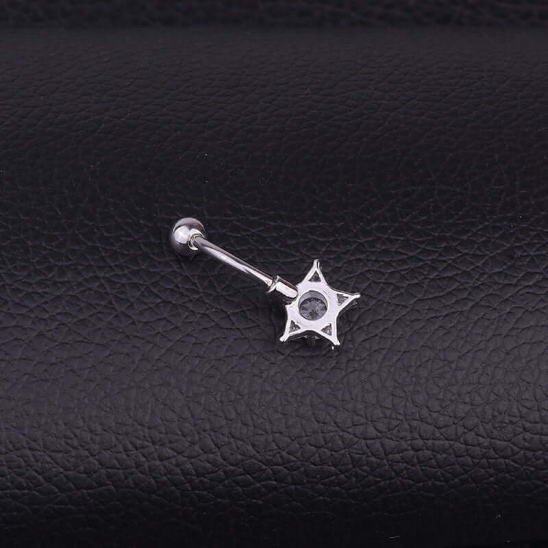 Silver Star Top Mount Belly Ring Body Jewelry | Surgical Steel Navel Piercing | HSBJ1709114 | Perfect for Belly Button Rings, Piercing Aftercare & Body Jewelry Gifts