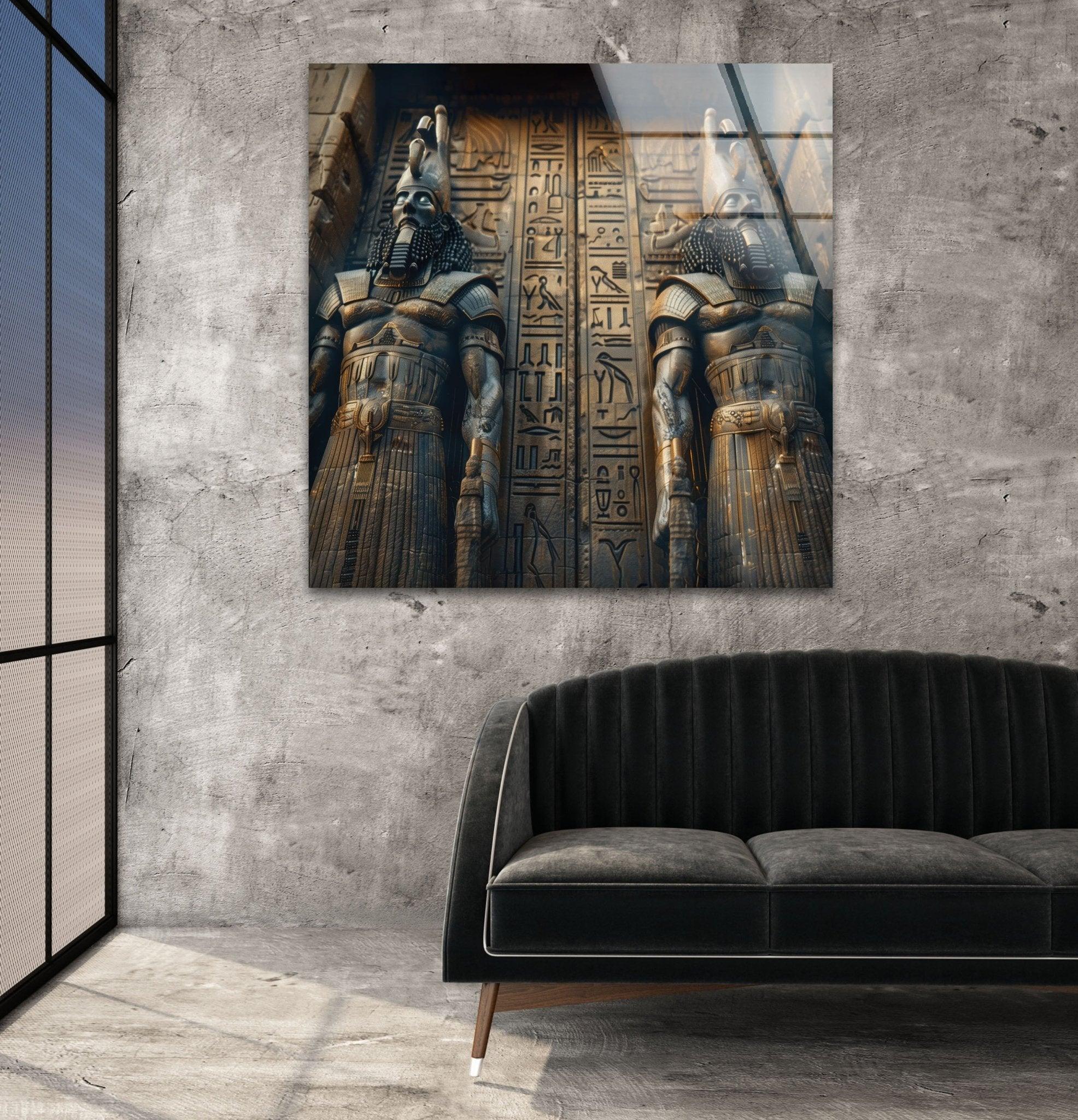 Ancient Mesopotamia Guardian Glass Wall Art - Handmade Stained Glass Decor for Home & Office - Perfect for Living Room, Bedroom, or Gift