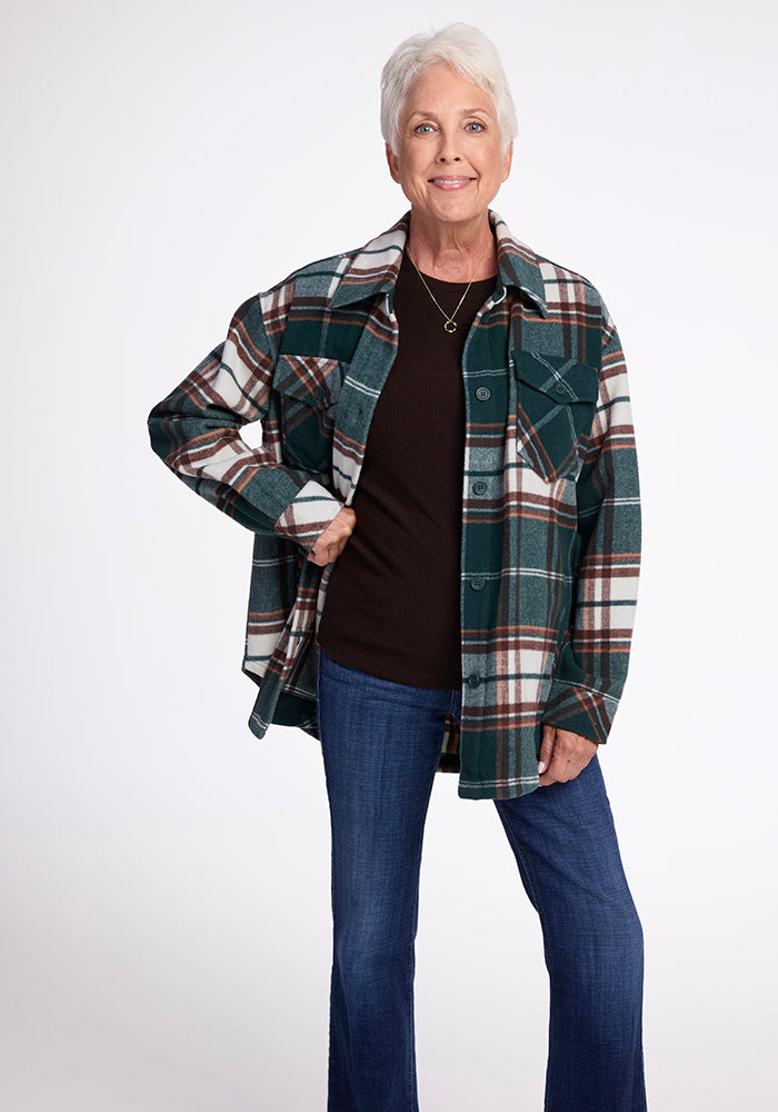 Sawyer Shacket Jacket - Espresso Plaid Flannel Shirt Jacket for Men & Women | Cozy Fall & Winter Layering, Outdoor Camping, Casual Streetwear