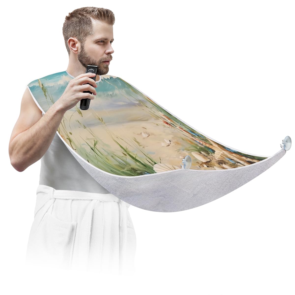 Starfish Beach Print Beard Shaving Bib for Men - Waterproof Makeup & Hair Dye Apron, Barber Cape for Haircut, Beard Trimming & Styling - Perfect Sink Hair Catcher & Grooming Accessory for Home Salon & Professional Use