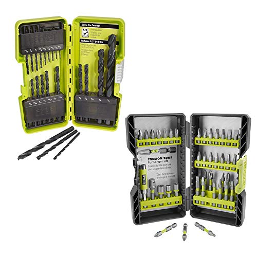 RYOBI A10D21D-AR2038 21-Piece Black Oxide Drill Bit Set & 40-Piece Impact Rated Driving Kit - Professional Tool Kit for Woodworking, Metal Drilling, and DIY Home Improvement Projects