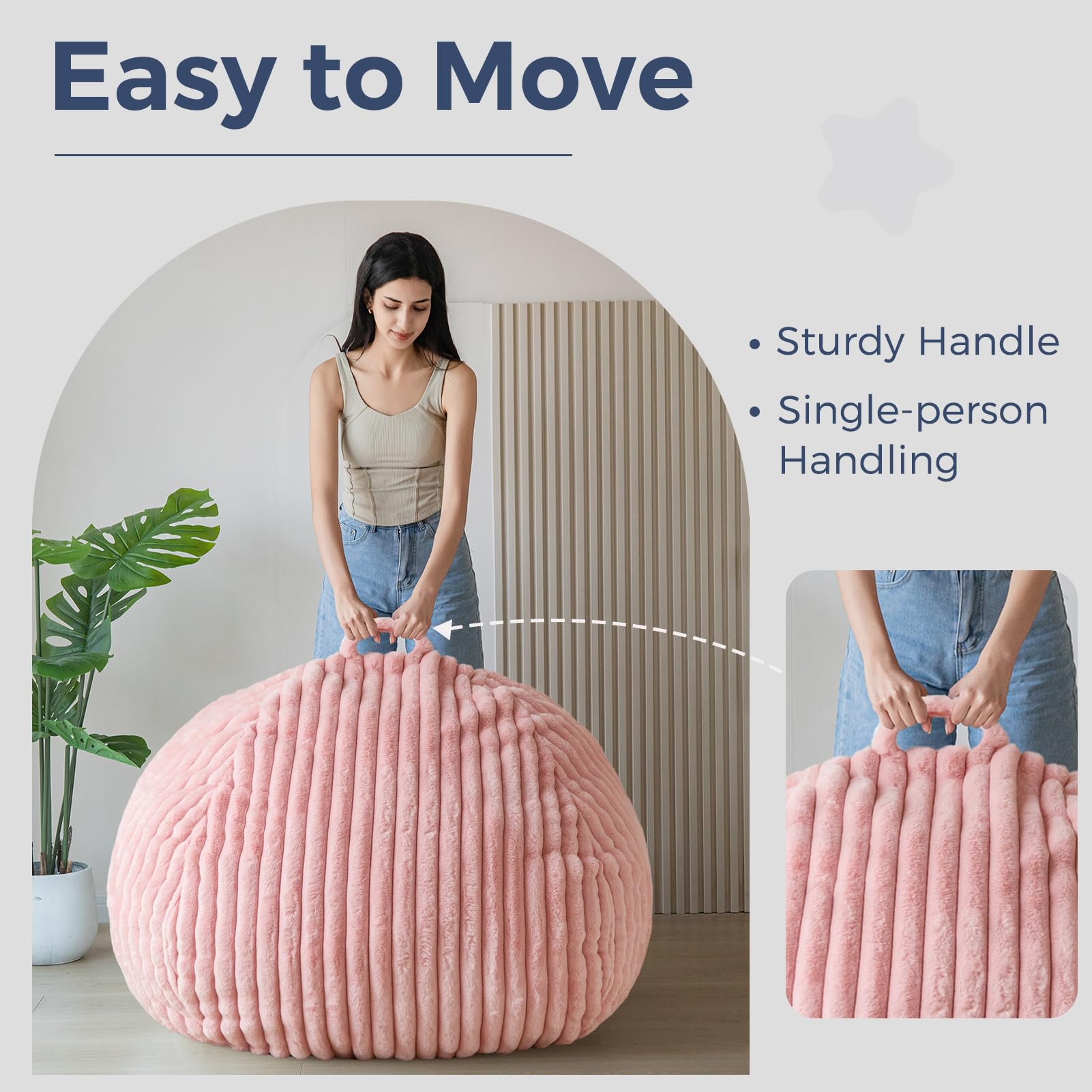 MAXYOYO 3ft Faux Fur Bean Bag Chair for Adults - Soft Striped Lazy Sofa for Living Room, Bedroom & Dorm (Pink) - Perfect for Relaxing, Gaming & Movie Nights