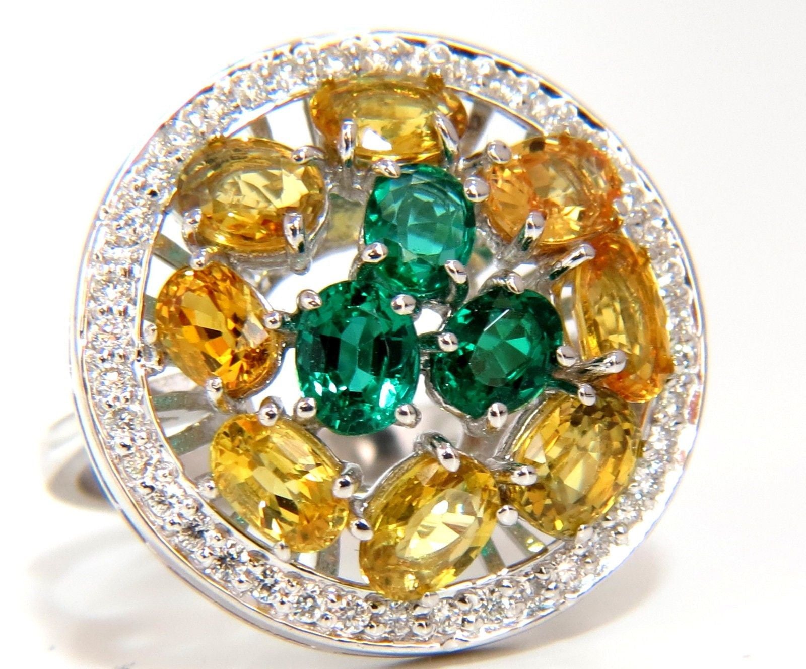 5.62CT Natural Fancy Yellow Sapphire & Vivid Green Emerald Cluster Ring | Elegant Jewelry for Women, Wedding, Engagement & Special Occasions