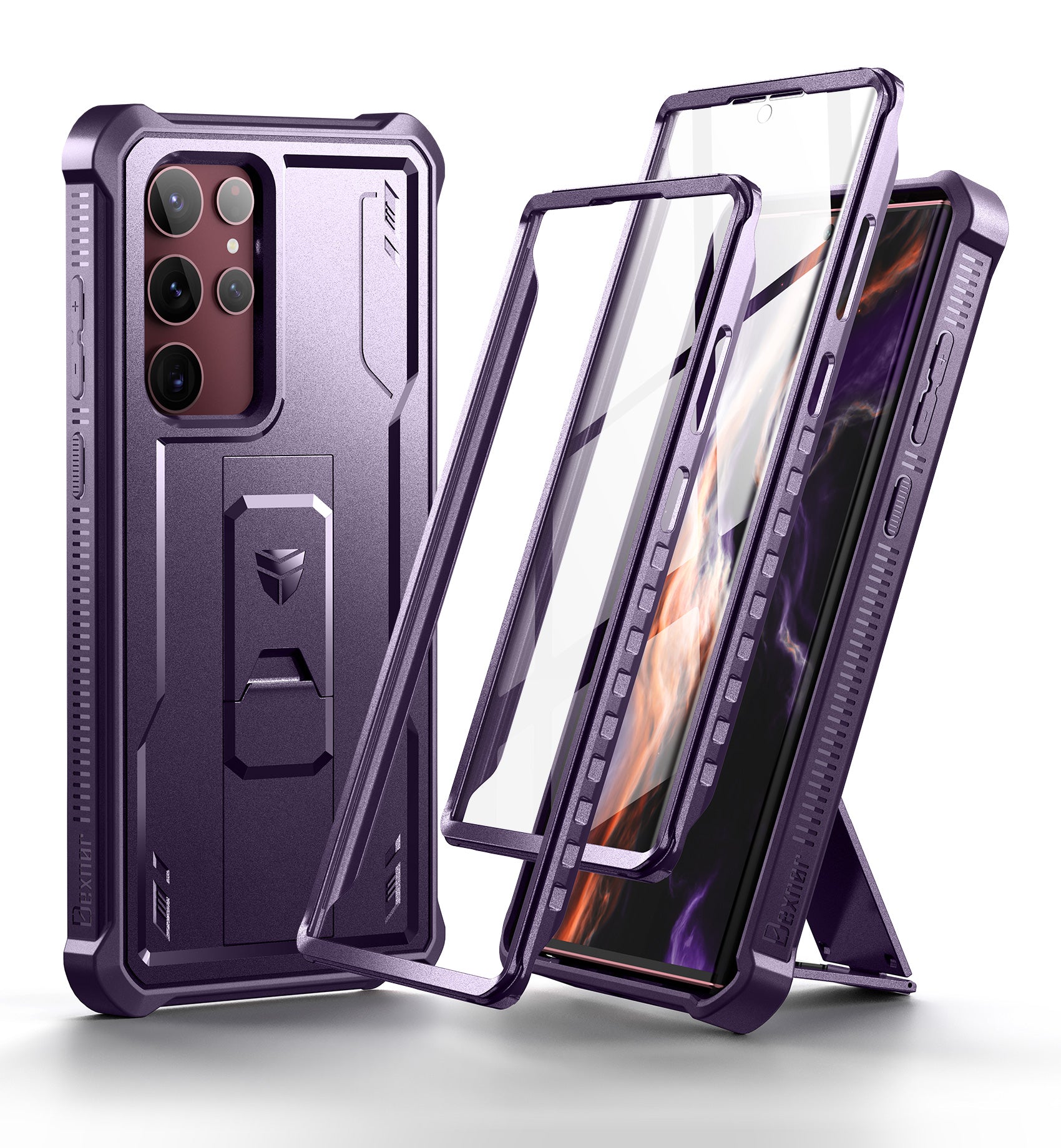 Dexnor Heavy Duty Shockproof Rugged Case for Samsung Galaxy S22 Ultra with Built-in Screen Protector, Full Body Bumper & Kickstand - Perfect for Outdoor Activities, Work, and Travel Protection