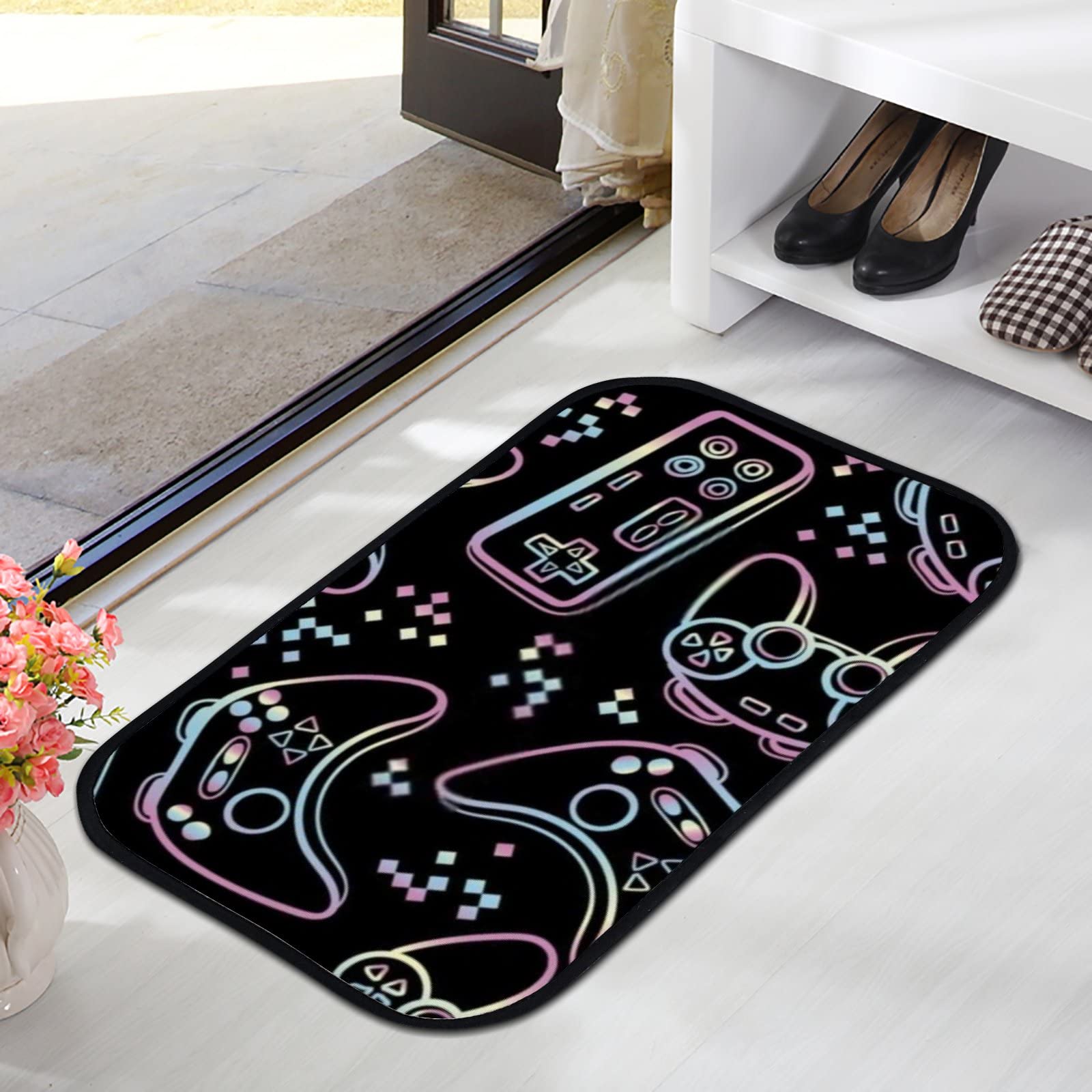 Non-Slip Bath Mat with Gaming Print - Soft Microfiber Velvet Bathroom Rug, Absorbent Shower Carpet (23.6x15.7 Inches) - Perfect for Gaming Rooms, Bathrooms & Entryways