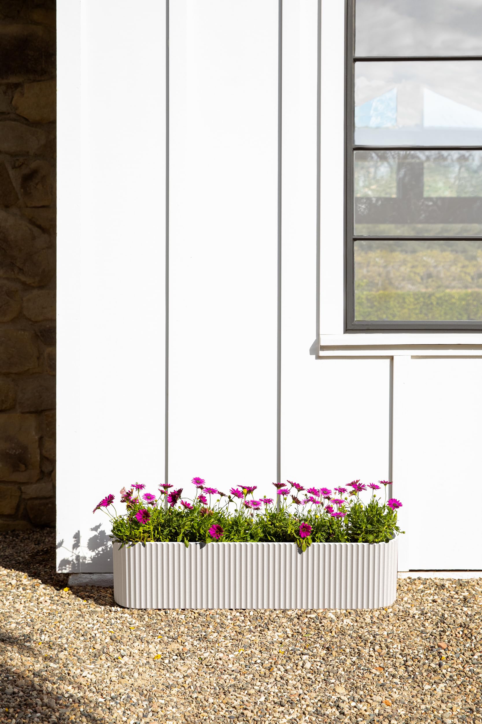 Veradek Demi Series Window Box Planter - 24 Inch Long Outdoor Planter Box for Windowsill, Balcony, Railing | Durable Crack-Resistant Plastic & Concrete Material | Modern Flower Pot for Herbs, Succulents, Flowers | Perfect for Home, Apartment, and Garden Decor