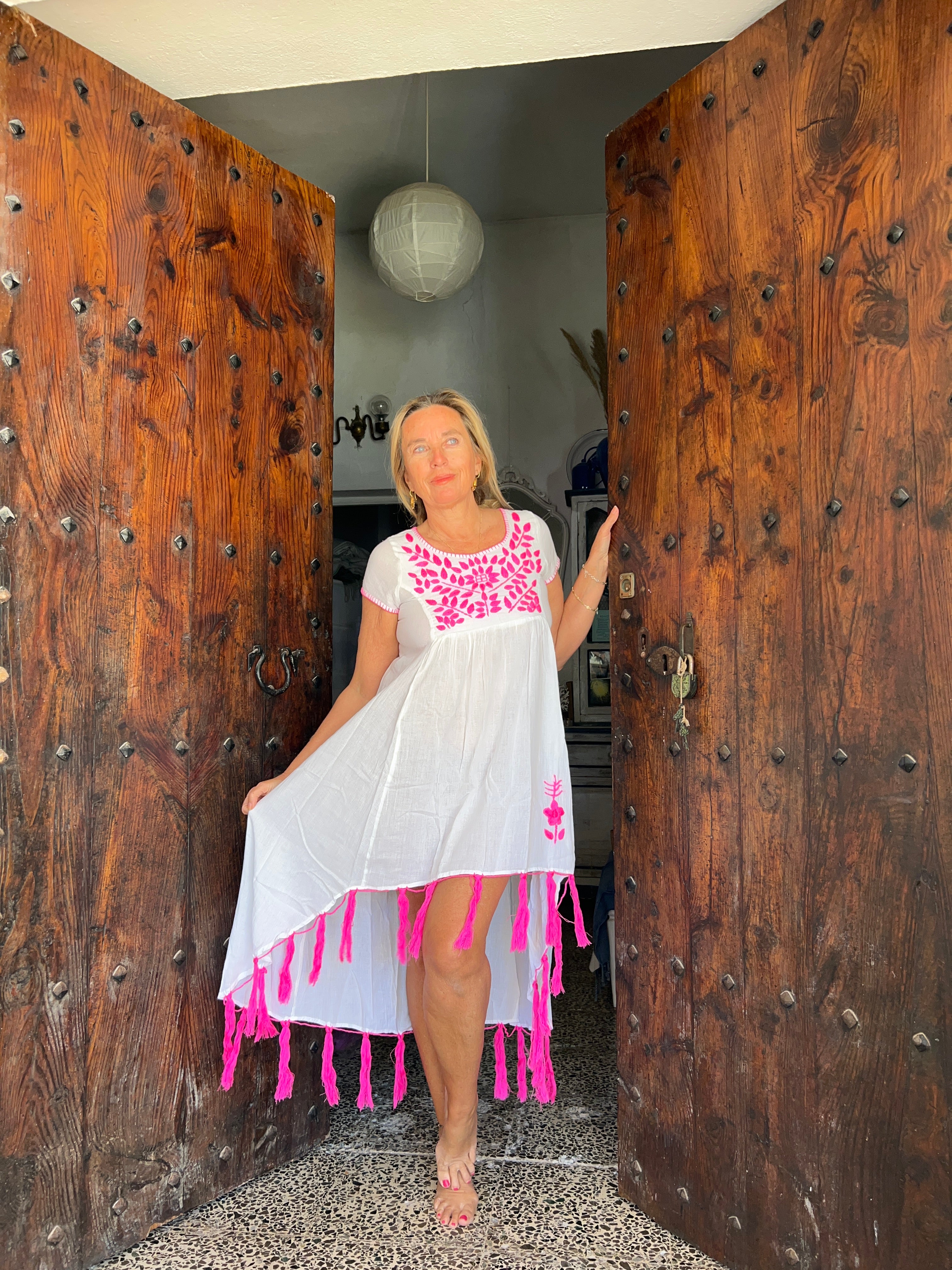 Bohemian Summer Dress with Hand Embroidery - Floral Maxi Dress for Women, Perfect for Beach, Vacation & Festival Outfits