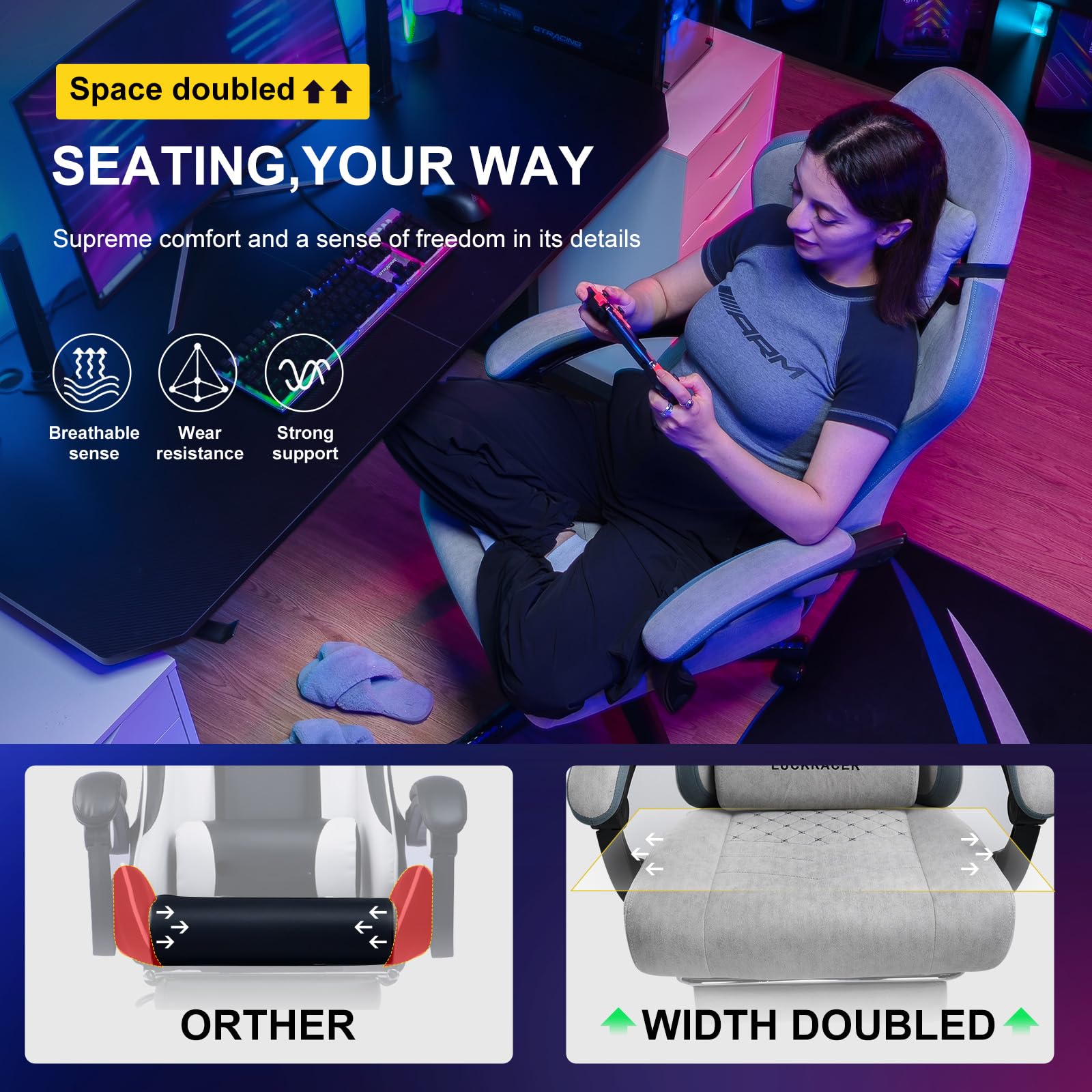 GTPLAYER Ergonomic Gaming Chair with Pocket Spring Cushion, Adjustable Lumbar Support & Footrest - High Back Office Computer Chair for Home & Work - Comfortable Desk Chair for Long Hours Gaming & Working (Grey)