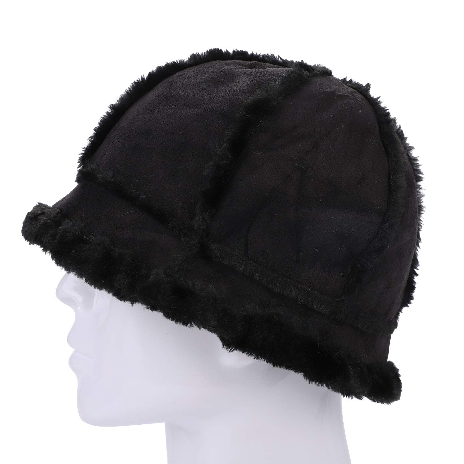 Men's Shearling Sheepskin Winter Bucket Hat - Warm Faux Fur Beanie for Cold Weather - Cozy Unisex Winter Hat for Outdoor Activities, Skiing & Snowboarding