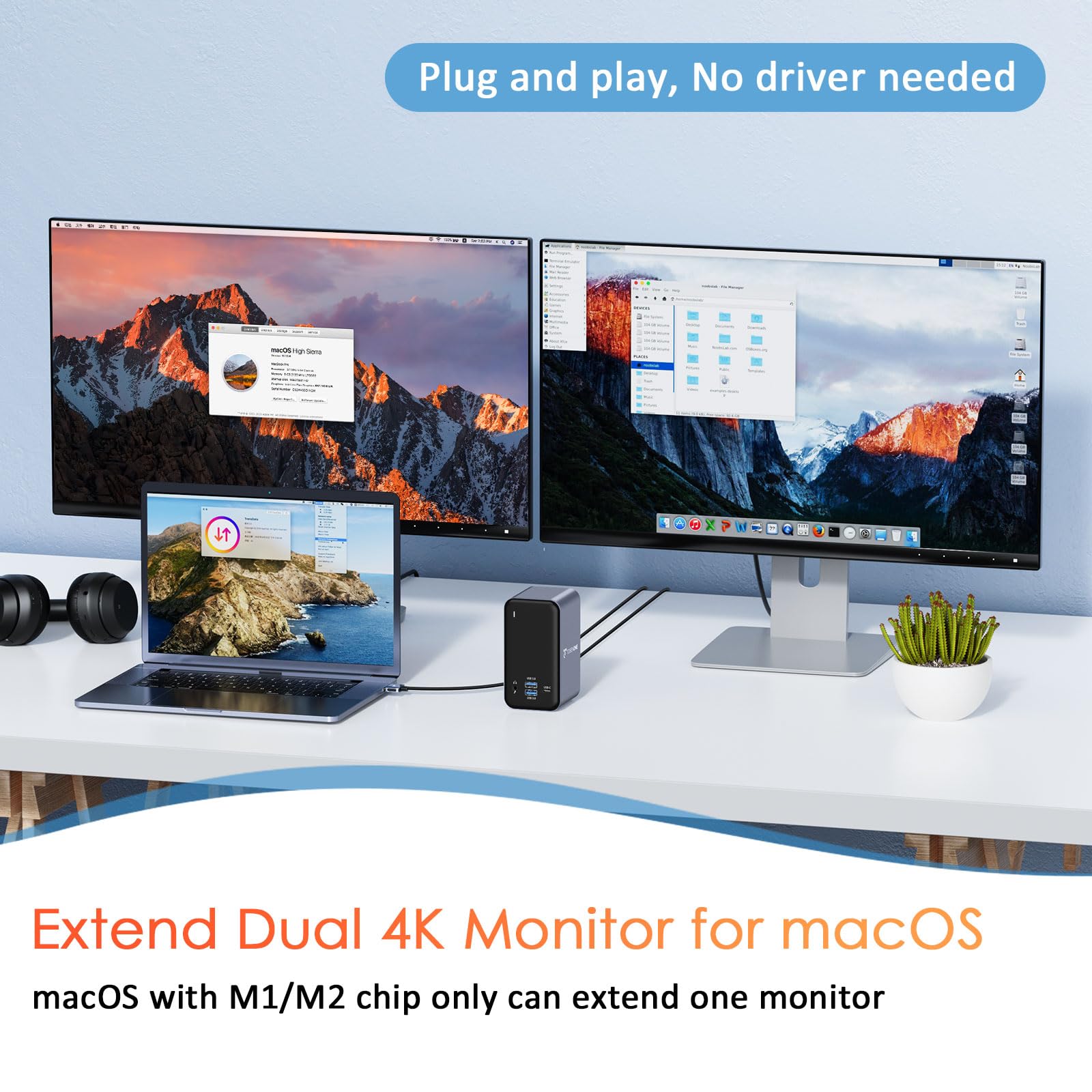 Premium USB C Docking Station Dual Monitor for MacBook Pro/Air - 15-in-1 Laptop Hub with 2x 4K HDMI, 6 USB Ports (USB-A/C), SD/Micro SD, Ethernet, 87W PD 3.0 - Perfect for Home Office & Multi-Screen Workstations