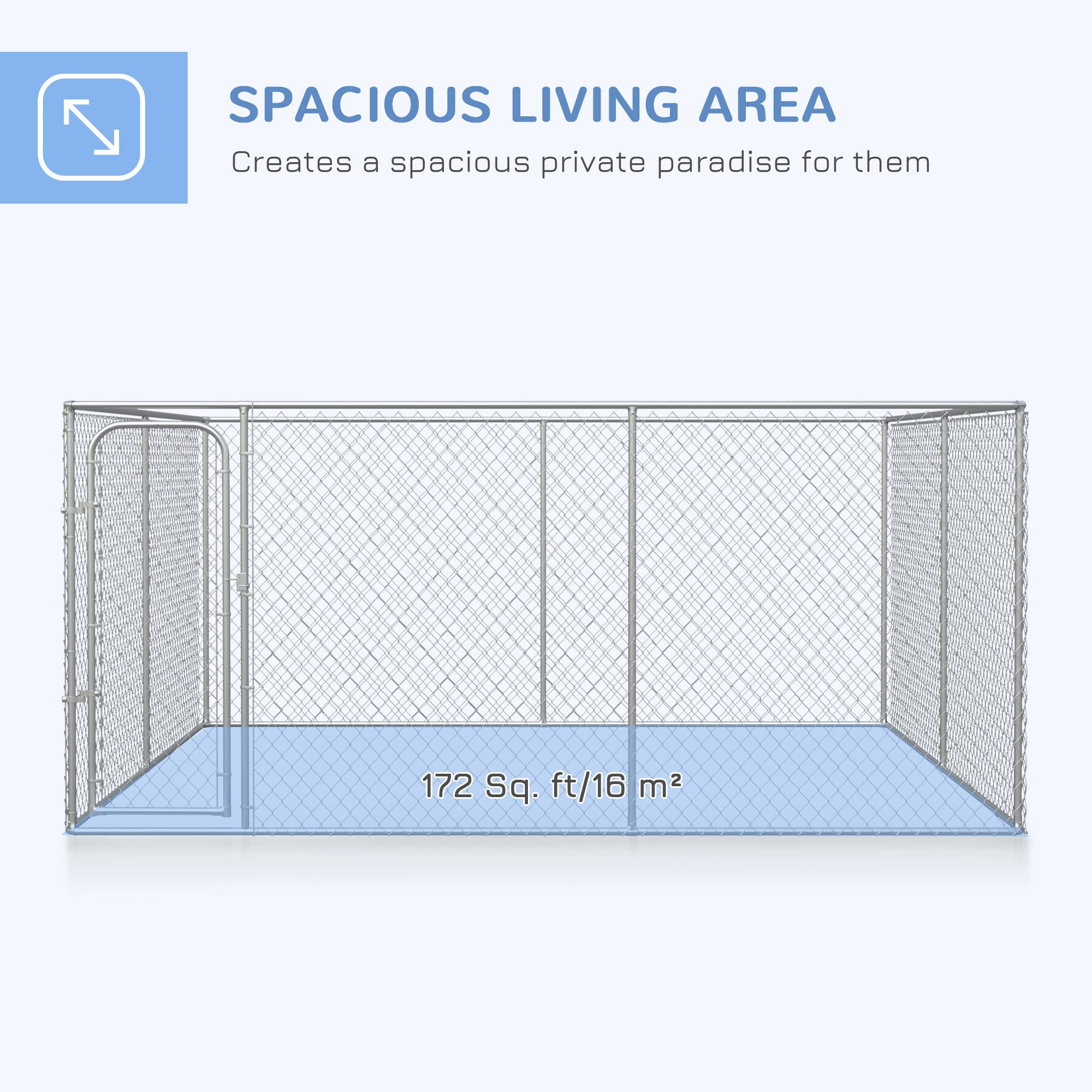 **Heavy Duty Outdoor Dog Kennel - PawHut 13.1' x 13.1' x 6' Galvanized Steel Dog Cage with Secure Lock - Large Dog Run Fence for Backyard, Garden & Secure Pet Containment**