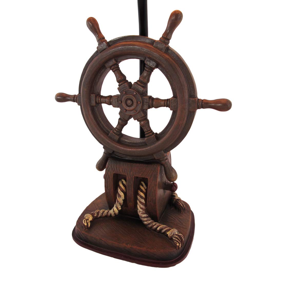 Captain's Destiny: Set of 2 Nautical Ship Wheel Resin Table Lamps with Anchor Shades - 19