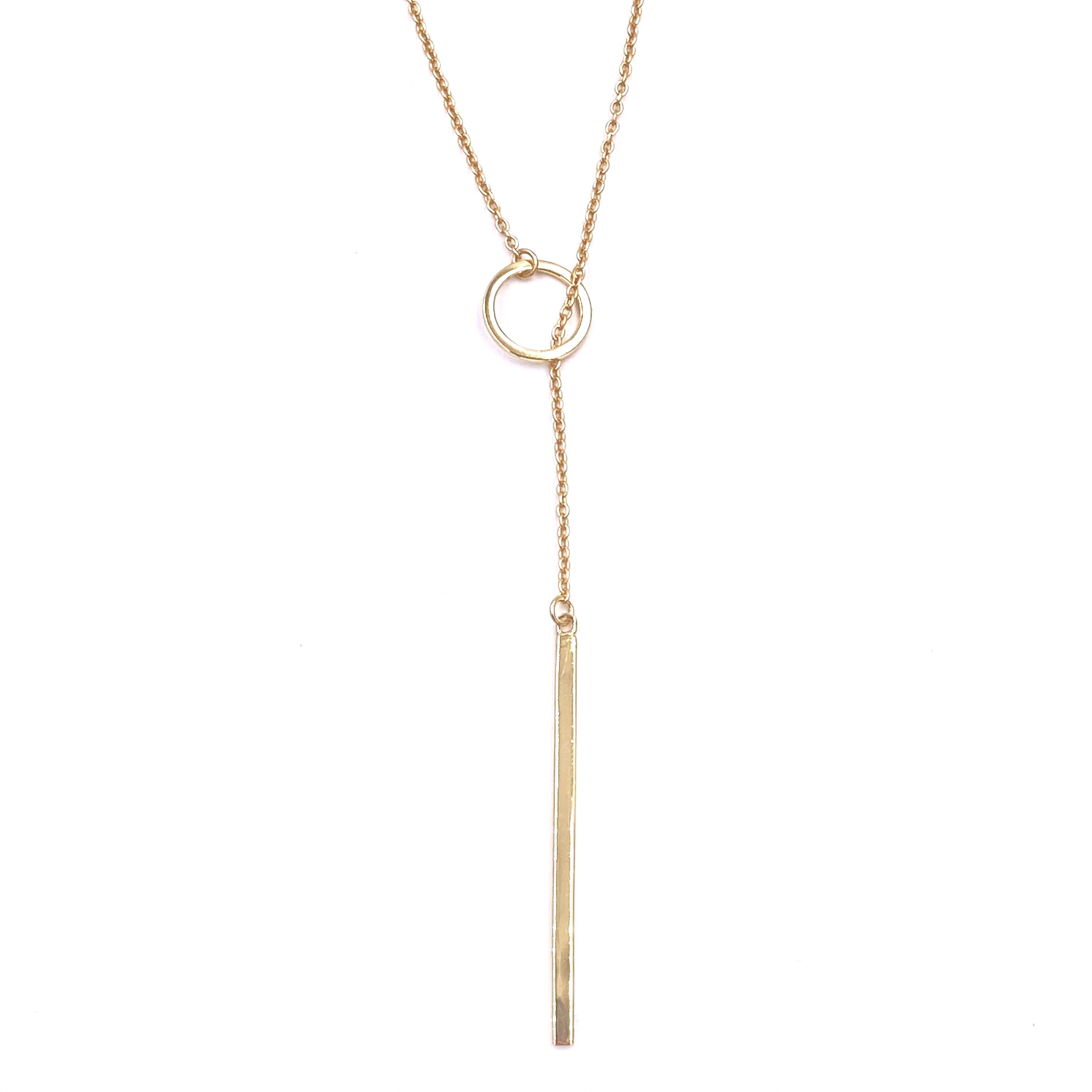 Elegant Sterling Silver Gold Plated Bar & Circle Lariat Necklace | Dainty Layering Jewelry for Women | Perfect for Date Night & Special Occasions