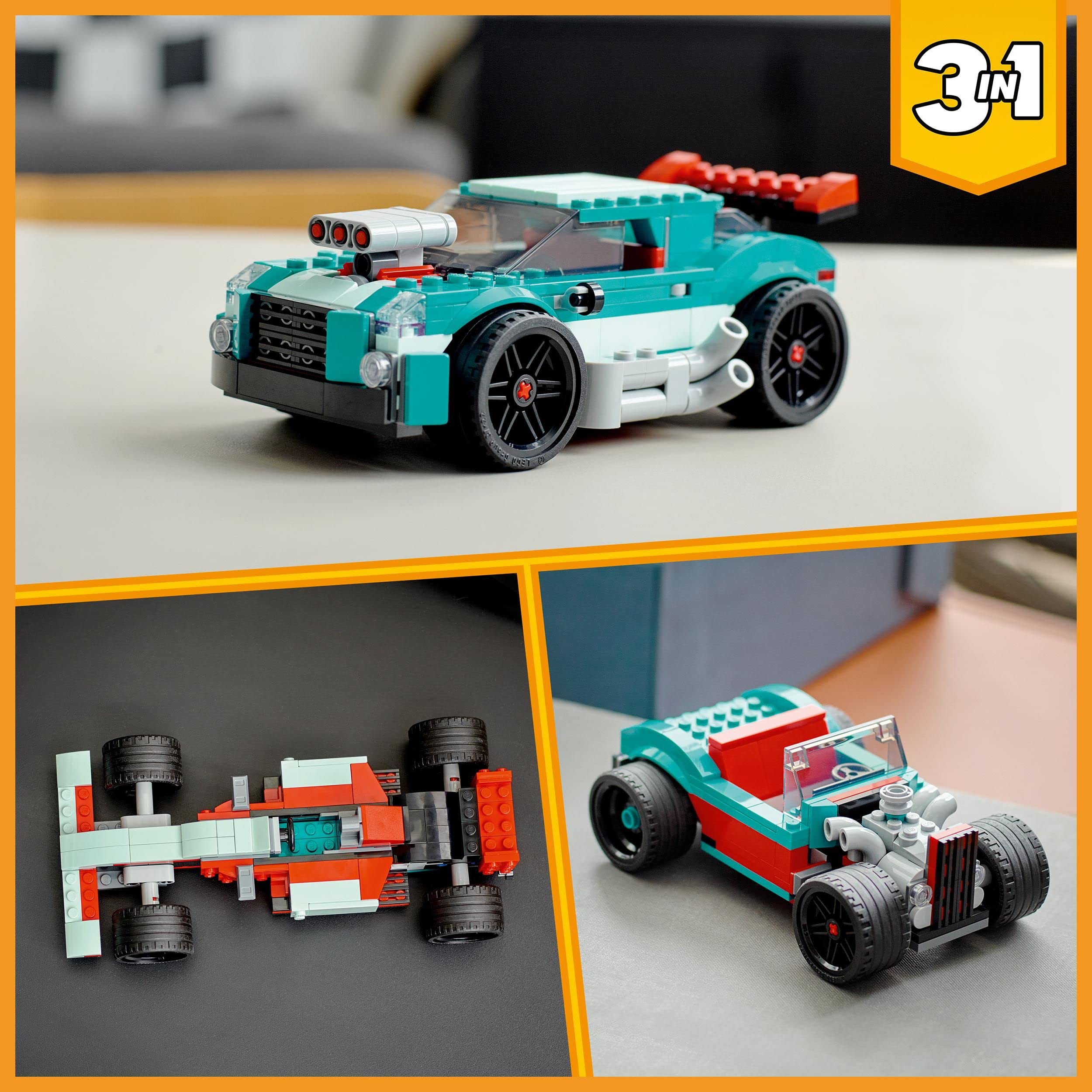 LEGO 31127 Creator 3-in-1 Street Dragster Toy Car - Buildable Sports Car & Hot Rod Model Kit for Kids, Boys & Girls | Creative Play, Gift Idea, Collectible Display