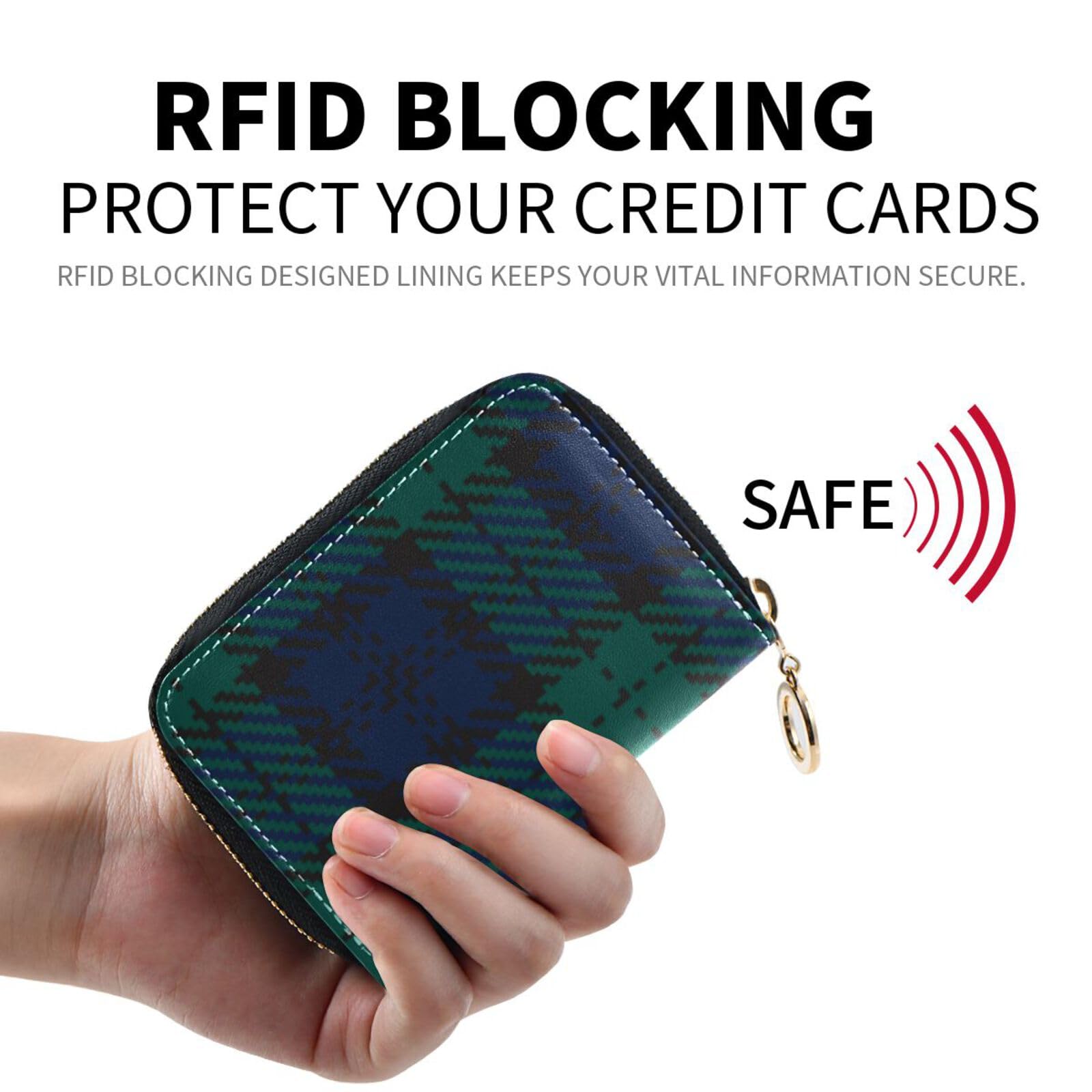 FRODOTGV RFID Blocking Leather Zip Pocket Wallet for Women - Navy, Black, Green Plaid Mini Credit Card Holder - Perfect for Work, Travel & Everyday Use