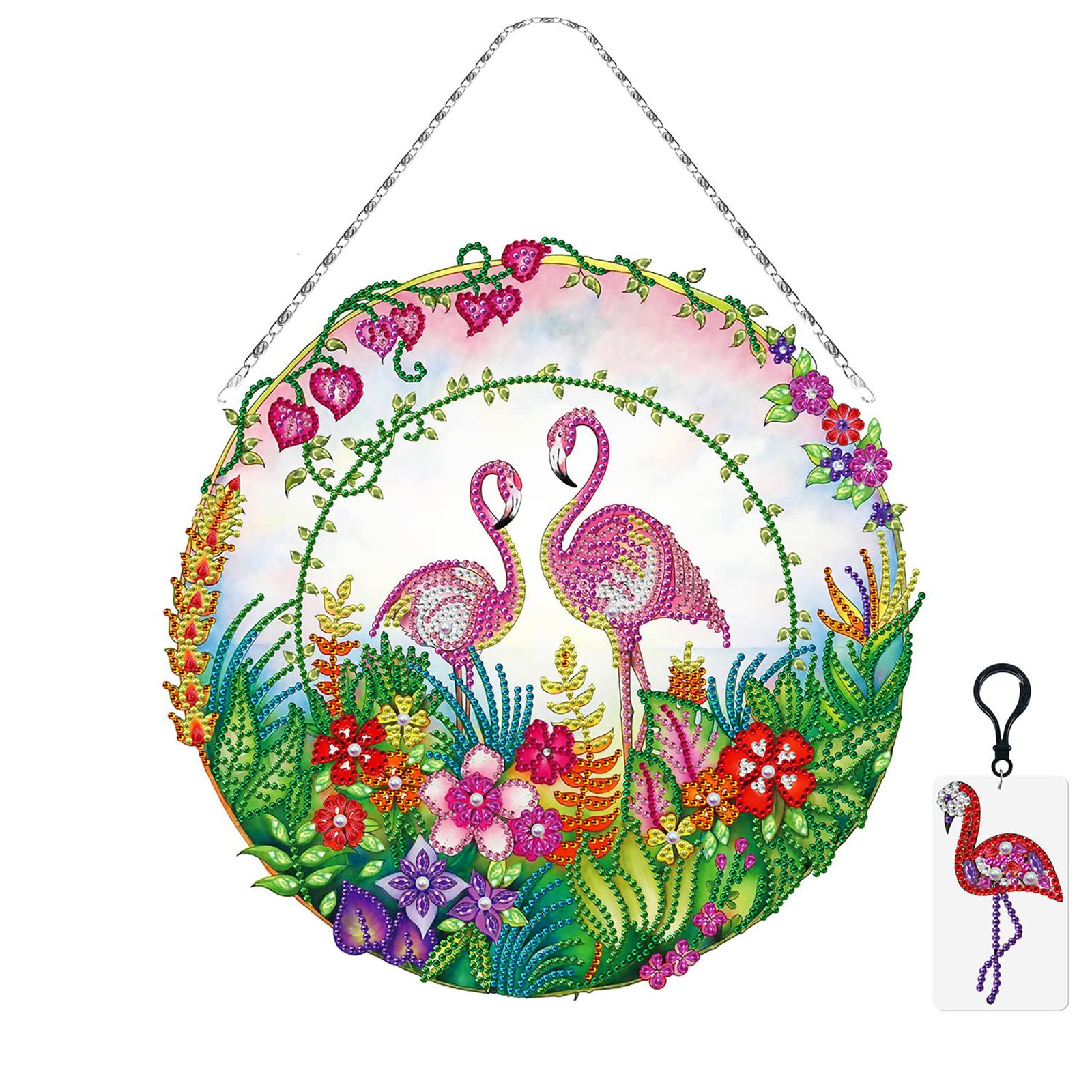5D Diamond Painting Flamingo Wreath Kit with LED Lights - DIY Rhinestone Embroidery Art for Front Door, Wall, or Outdoor Decor - Perfect for Home, Gift, and Holiday Decoration