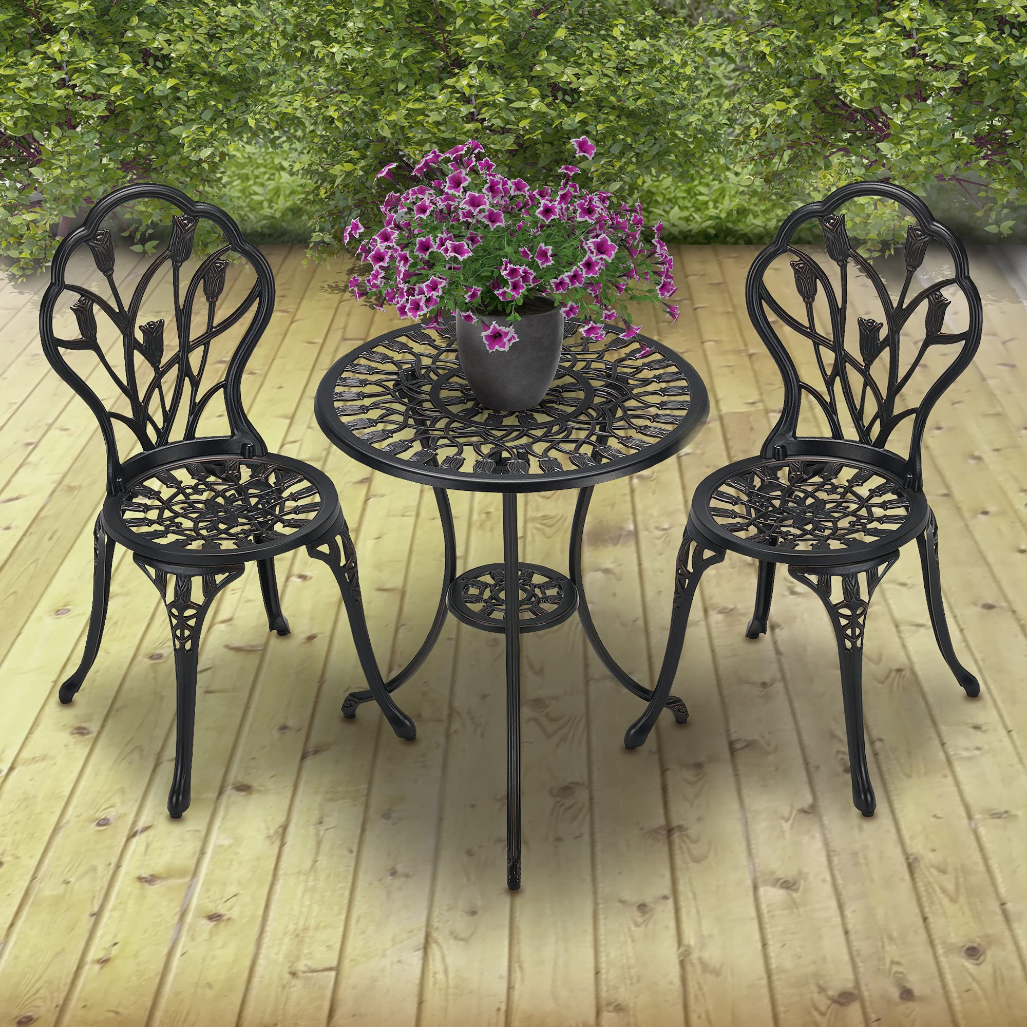 Laurel Canyon Antique Copper Finish Outdoor Patio Set - Rust-Resistant Small Round Table with 2 Chairs for Porch, Lawn, Garden, Poolside & Backyard | Perfect for Outdoor Dining, Relaxation & Entertaining