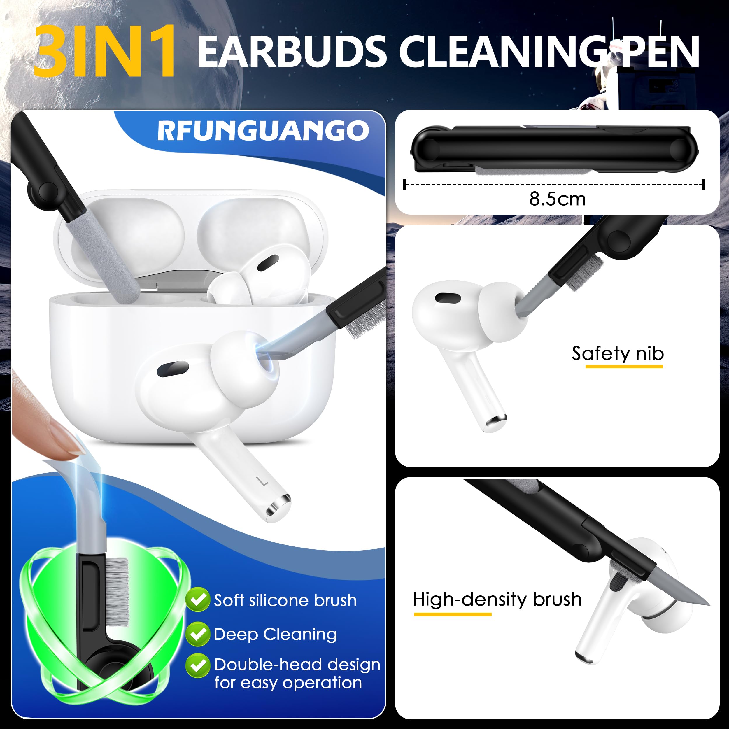 RFUNGUANGO AirPods 4th Generation Case 2024 - Space Theme Protective Cover with Locking Feature & Military-Grade Drop Protection | Magsafe Compatible | Perfect for Travel, Work & Outdoor Activities [Black]