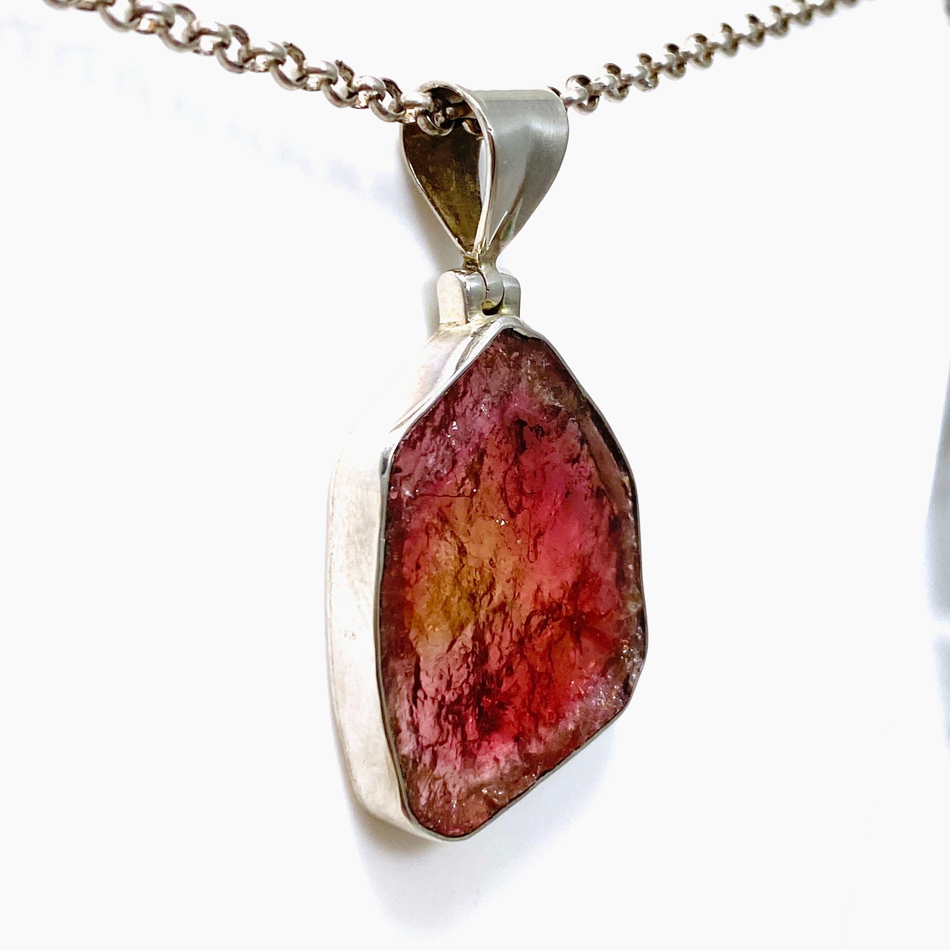 Natural Pink and Gold Tourmaline Gemstone Large Slice Pendant Necklace - GPJ02 for Women, Boho Jewelry, Gift for Her, Perfect for Parties and Special Occasions