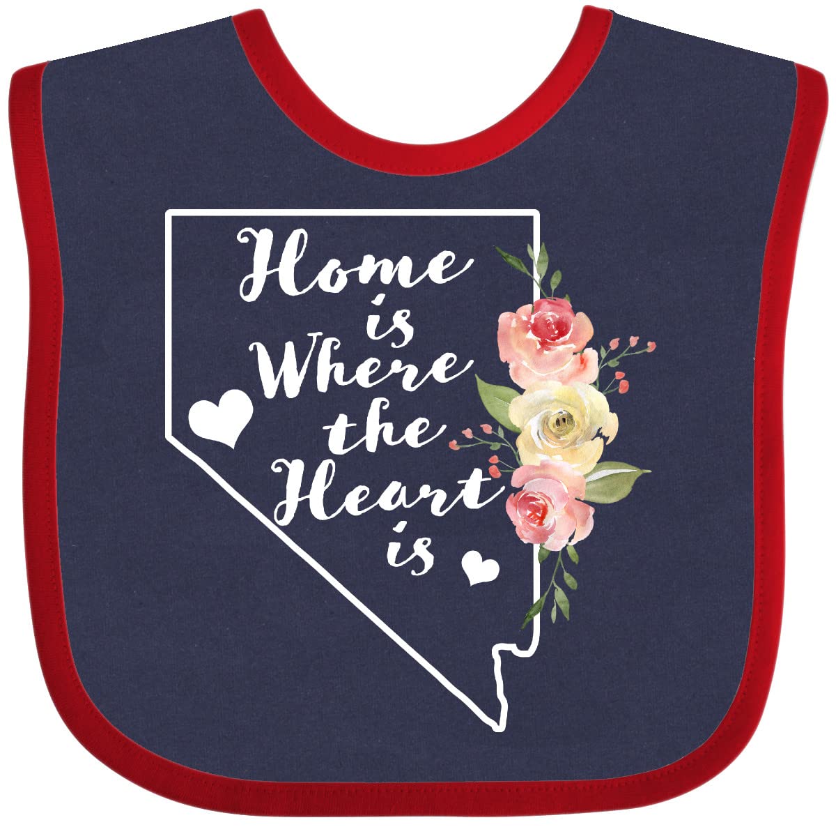 Inktastic Nevada Home Is Where the Heart Is Watercolor Floral Baby Bib - Soft Cotton Drool Bib for Newborns & Infants - Perfect for Feeding, Teething & Photo Shoots