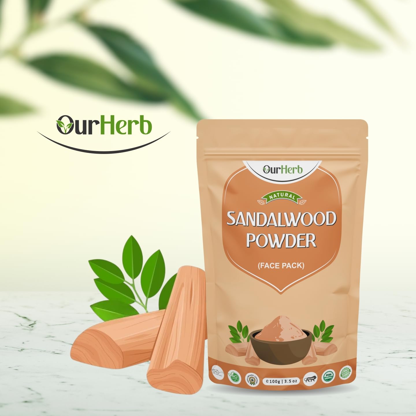 OurHerb - 100% Pure Sandalwood & Orange Peel Powder (2 x 100g) | Natural Face Mask for All Skin Types | Exfoliating Facial Scrub & Skin Brightening Treatment | Includes Free Wooden Spoon | Perfect for Spa Day, DIY Skincare & Ayurvedic Beauty Routines