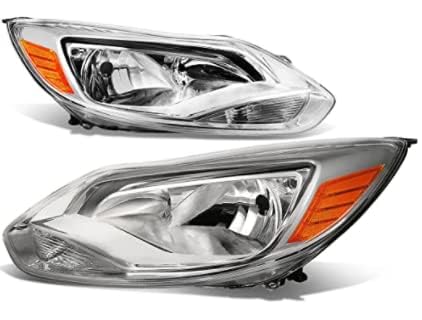 Torchbeam Headlight Assembly Replacement for Ford Focus 2012-2014 - Chrome Housing with Amber Reflector & Clear Lens (Driver & Passenger Side) | Perfect for Night Driving & Vehicle Restoration