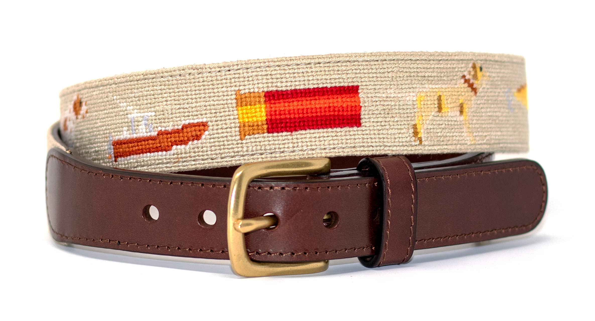 Premium Full Grain Leather Needlepoint Belts for Men - Handcrafted with Cotton Thread & Solid Brass Buckle - Perfect for Casual, Business & Formal Outfits