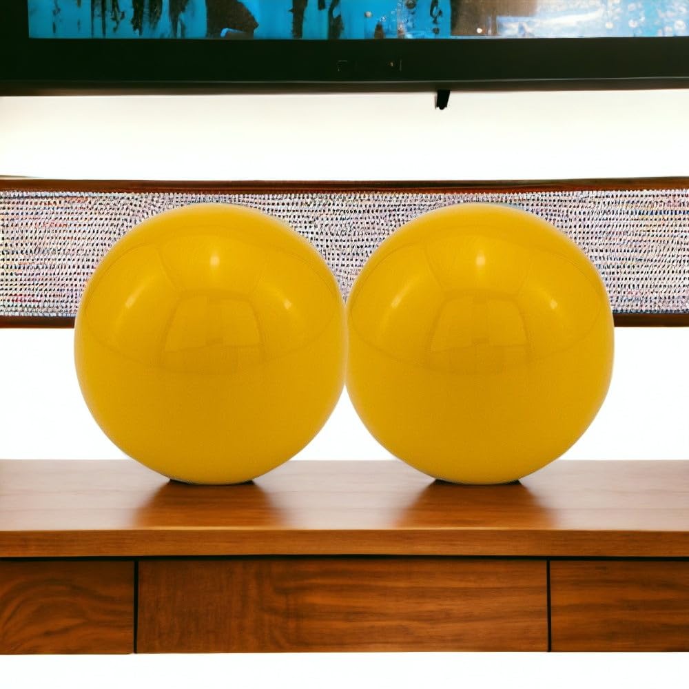 Modern Decorative Aluminum Balls Set of 2 - Yellow Illuminating Spheres for Tabletop Centerpieces, Home & Office Decor | Perfect for Bowl Fillers, Shelf Displays & Contemporary Interior Design