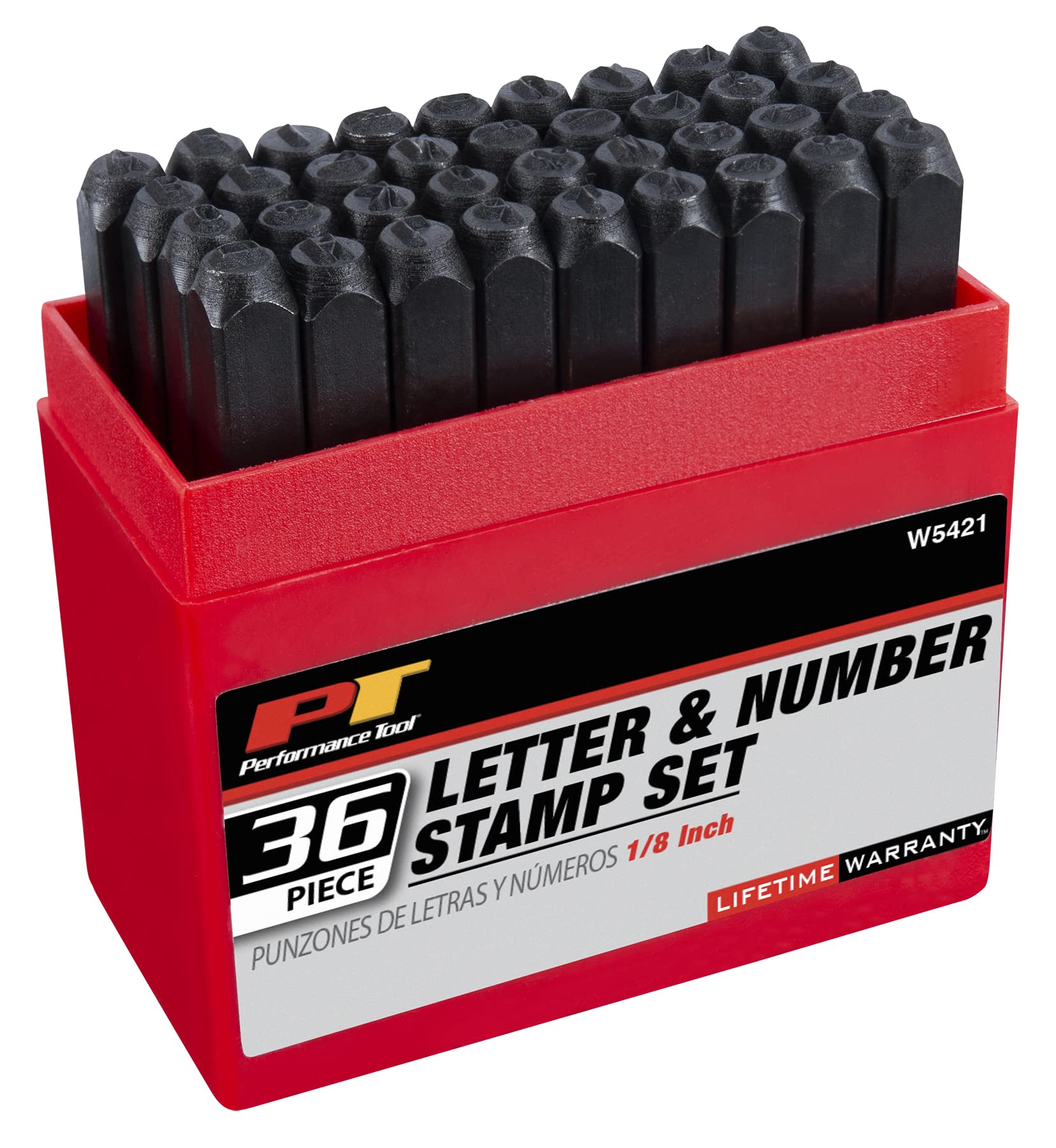 Performance Tool W5421 36-Piece 1/8-Inch Steel Letter & Number Stamping Set with Storage Box - Metal Marking for DIY, Crafts, Jewelry & Tool Identification