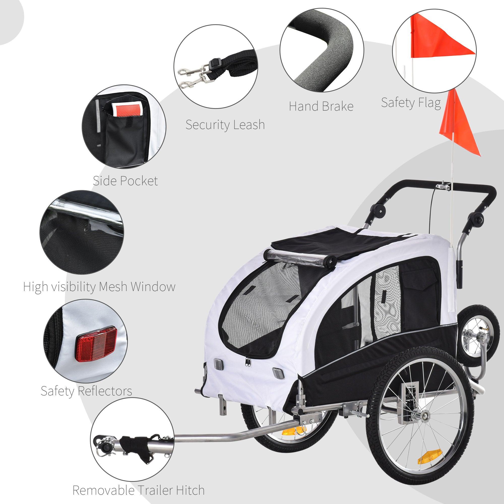 2-in-1 Dog Bike Trailer & Pet Stroller with Canopy & Storage Pockets - White | Safe Cycling & Walking Companion for Pets