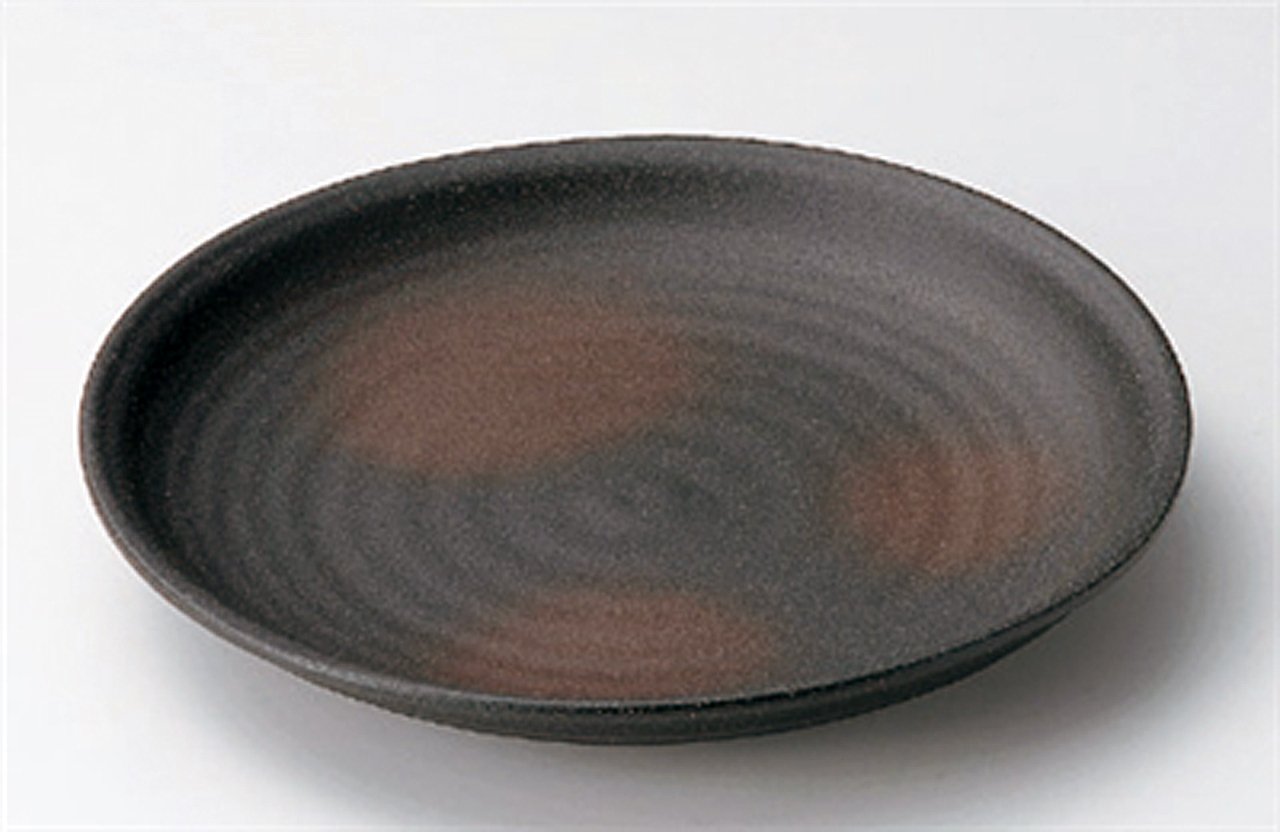 Premium Japanese Porcelain Set - 5 Medium Round Plates | Authentic Bizen Black Traditional Pottery | Handcrafted in Japan | Perfect for Dining, Gifts & Home Decor