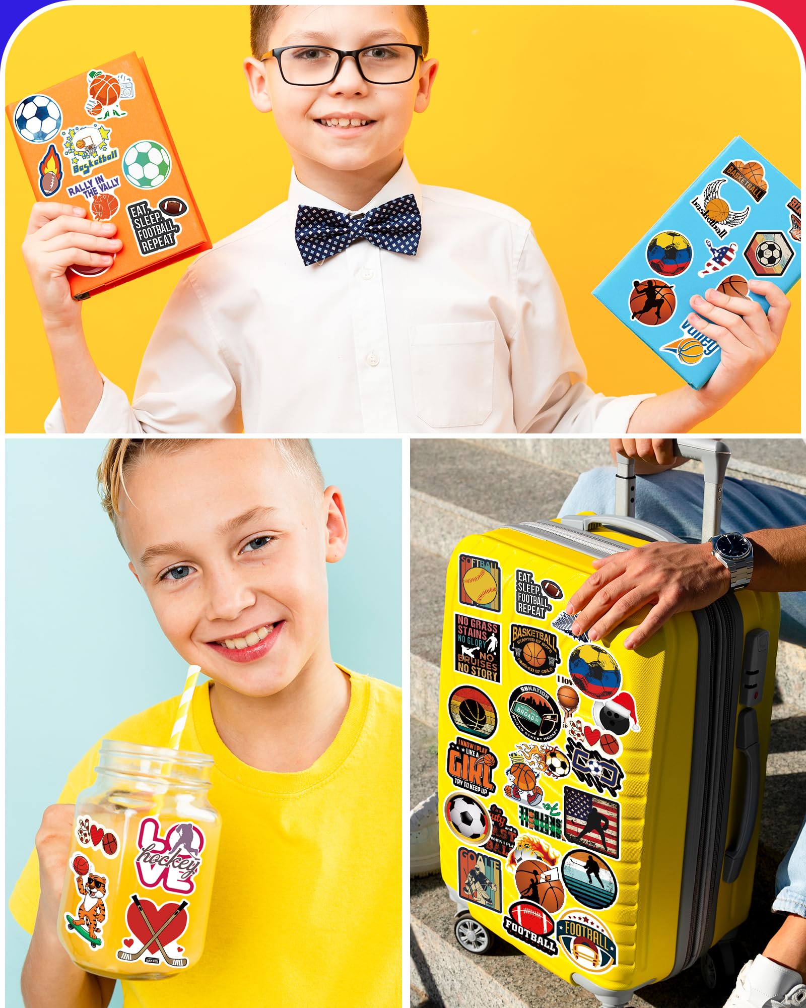 Benresive 300 Pcs Sports Stickers for Kids - Waterproof Vinyl Decals for Water Bottles, Laptops, Notebooks & School Supplies - Fun Classroom Rewards & Elementary Student Prizes - Perfect for Sports Enthusiasts, School Activities & DIY Projects