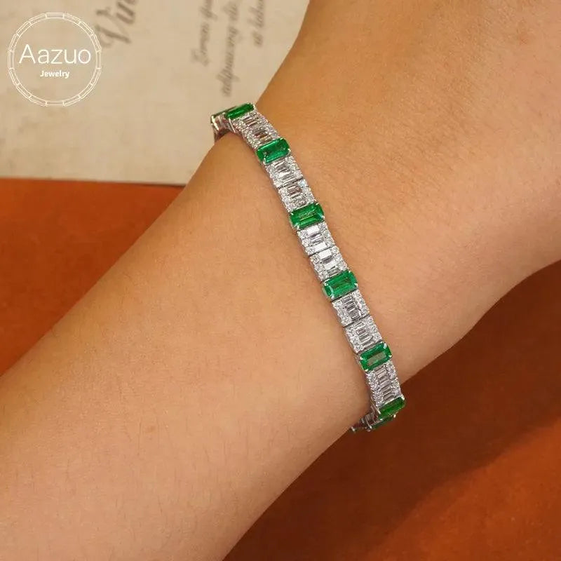18K Gold Real Diamond & Natural Emerald Luxury Bracelet for Women - Elegant Gift for Birthday, Anniversary, Wedding & Banquet Occasions