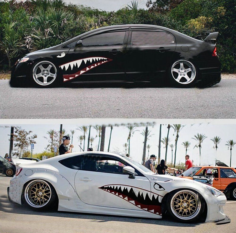 60-Piece Full Size Shark Mouth with Eye Die-Cut Vinyl Decals for Cars & Trucks - High-Quality Automotive Stickers for Vehicle Customization & Themed Events