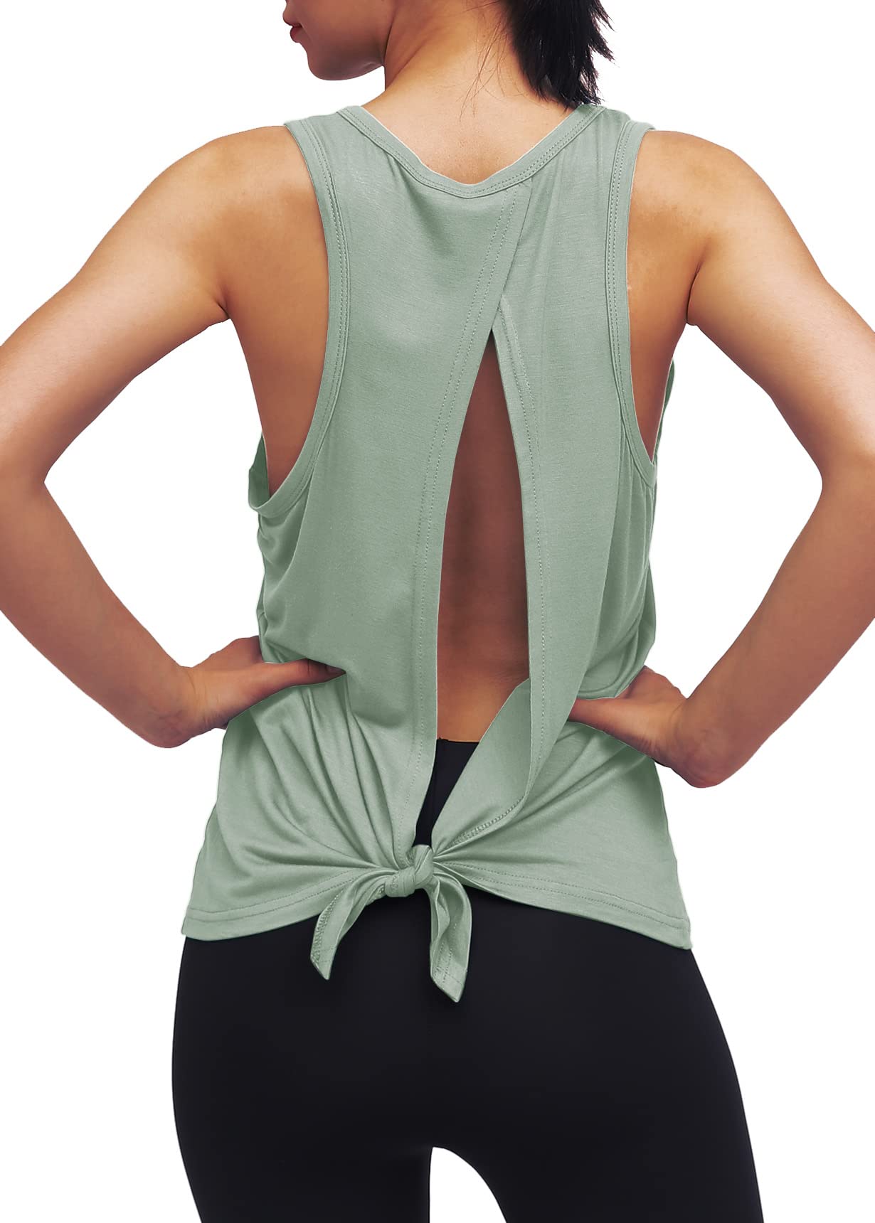 Women's Workout Yoga Tops - Open Back Shirts with Adjustable Tie Back for Yoga, Gym & Fitness - Breathable Tank Tops for Running, Pilates & Activewear