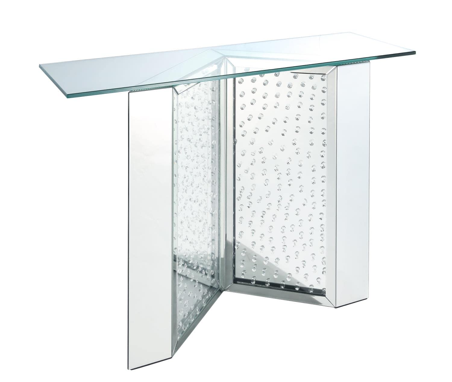 ACME Nysa Mirrored Console Table with Faux Crystals - Elegant Entryway & Living Room Decor for Modern Homes