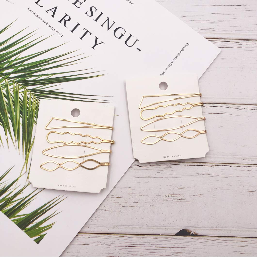 Geometric Hair Clips Set - 8pcs Minimalist Metal Hairpins, Barrettes & Bobby Pins for Women & Girls - Gold Hair Accessories for Wedding, Party & Everyday Styling