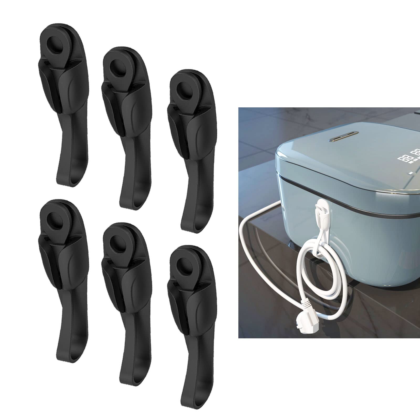 6PCS Silicone Cord Bundler Organizer - Reusable Cable Holder for Kitchen Appliances, Air Fryer, Juicer, Mixer, Coffee Maker - Damage-Free Adhesive Cord Management (Black) - Perfect for Home & Office Organization