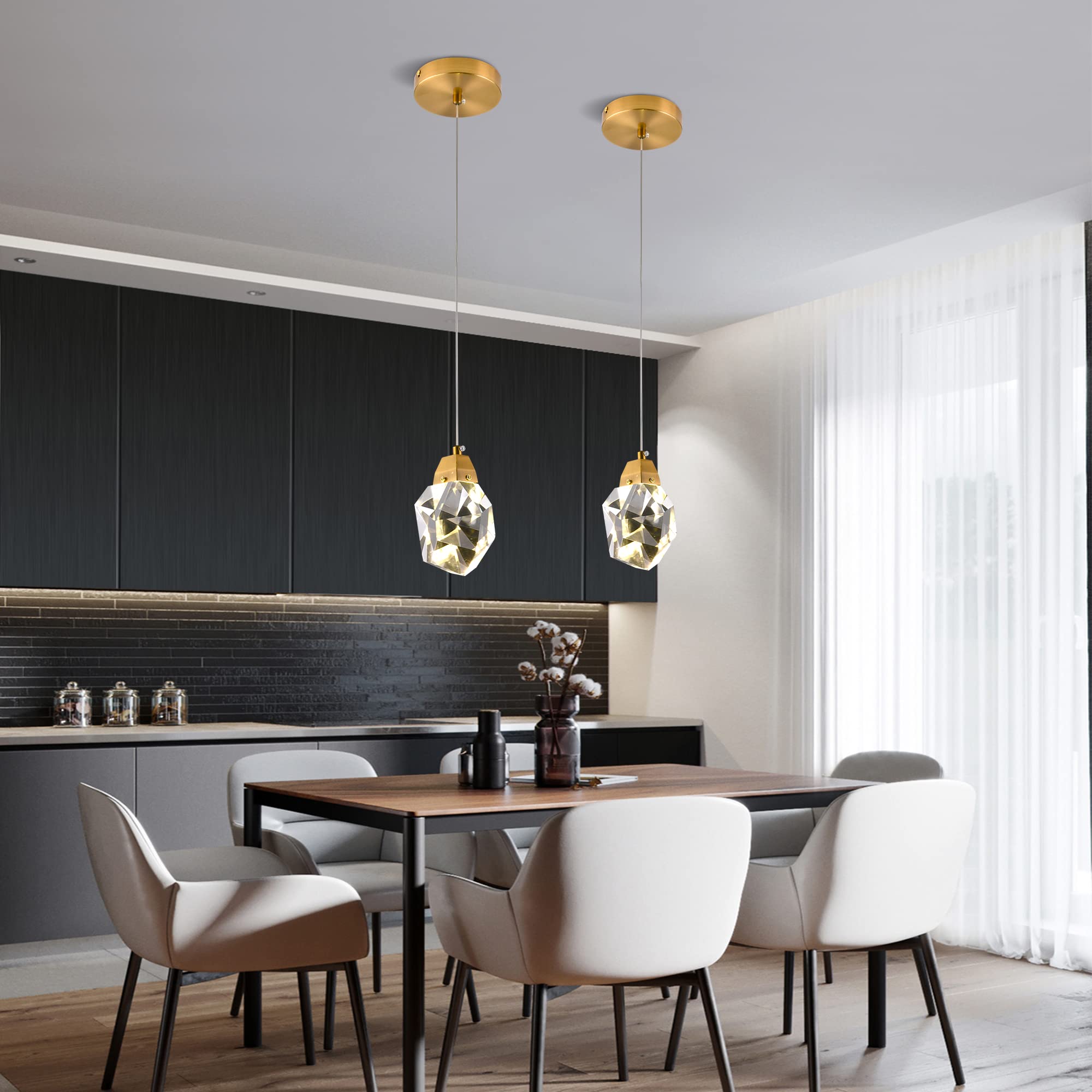 Modern Brass Dimmable Crystal Pendant Light - 4.72