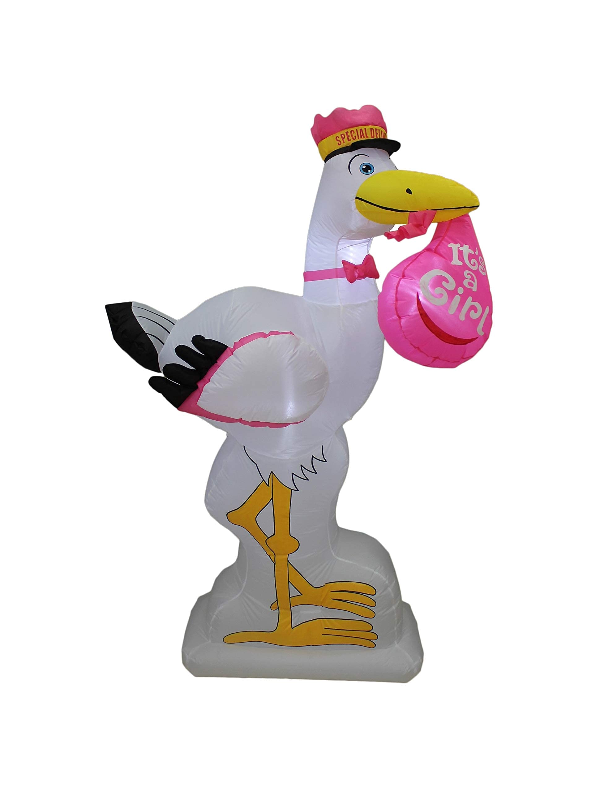 6ft Tall Inflatable Pink Stork & Happy Birthday Cake Decorations Bundle - It's a Girl Baby Shower & Birthday Party Supplies with LED Lights | Perfect for Outdoor Celebrations, Gender Reveals & Backyard Events