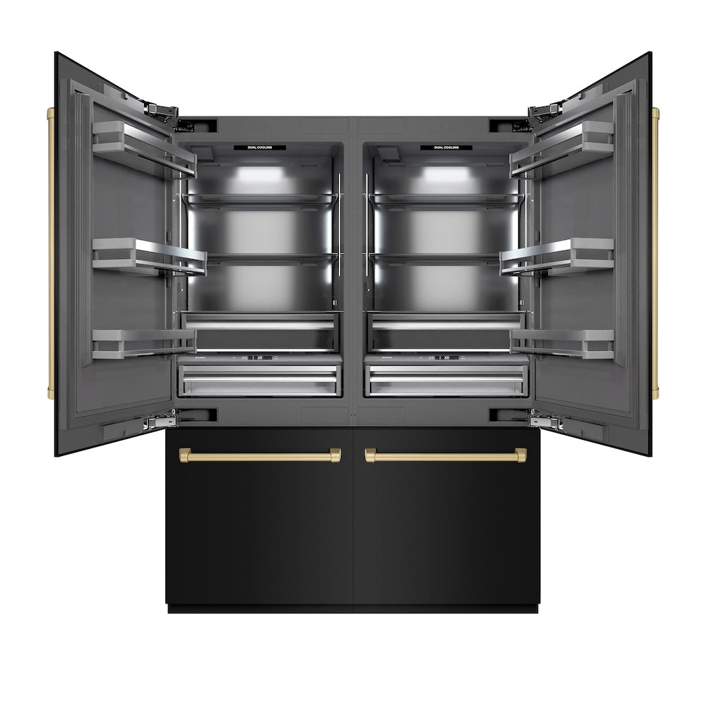 ZLINE Autograph Edition 60-Inch French Door Built-In Refrigerator - 32.2 cu.ft Capacity, Bottom Freezer, Water Dispenser & Ice Maker - Black Stainless Steel with Graphite Gray Interior & Champagne Bronze Accents (GRBIVZ BS 60 CB) | Perfect for Modern Kitchens, Open-Concept Homes & Luxury Appliances Collection