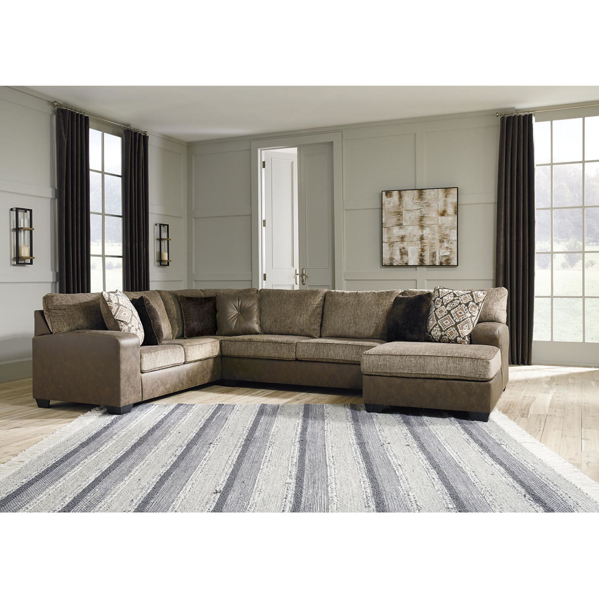 Luxury Abalone 3-Piece Sectional Sofa with Chaise Lounge - Modern L-Shaped Living Room Furniture for Home Theater & Family Gatherings