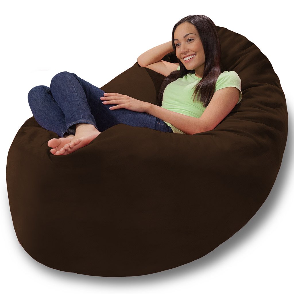 Premium Memory Foam Bean Bag Chair - Chocolate Brown Micro Suede Fabric | Ultra Comfortable Lounge Seat for Living Room, Bedroom, Dorm & Game Room
