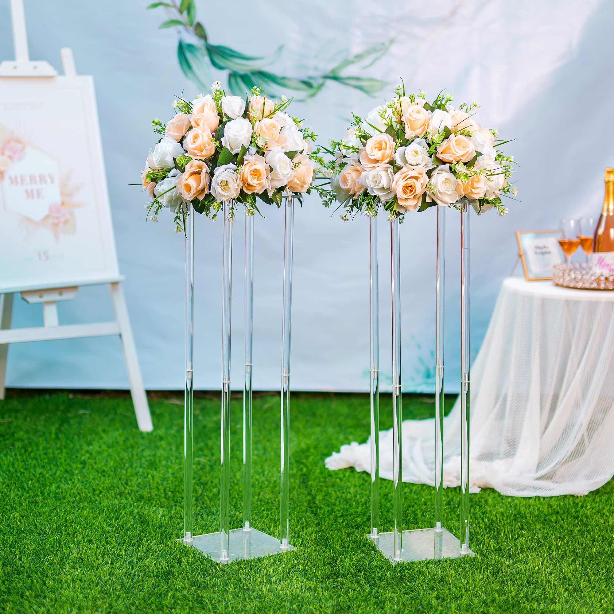 2 Pack Clear Acrylic Column Flower Vases - 31.5 Inch Tall Geometric Centerpiece Vases for Wedding, Birthday Party & Home Decor | Elegant Table Decorations for Events, Dining Room & Living Room