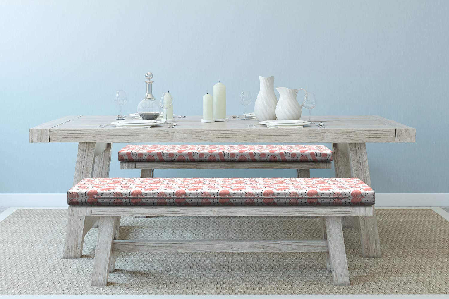 Ambesonne 2-Piece Knitting Bench Cushion Set - Pink Yarn Balls & Knitting Needles Design, 45