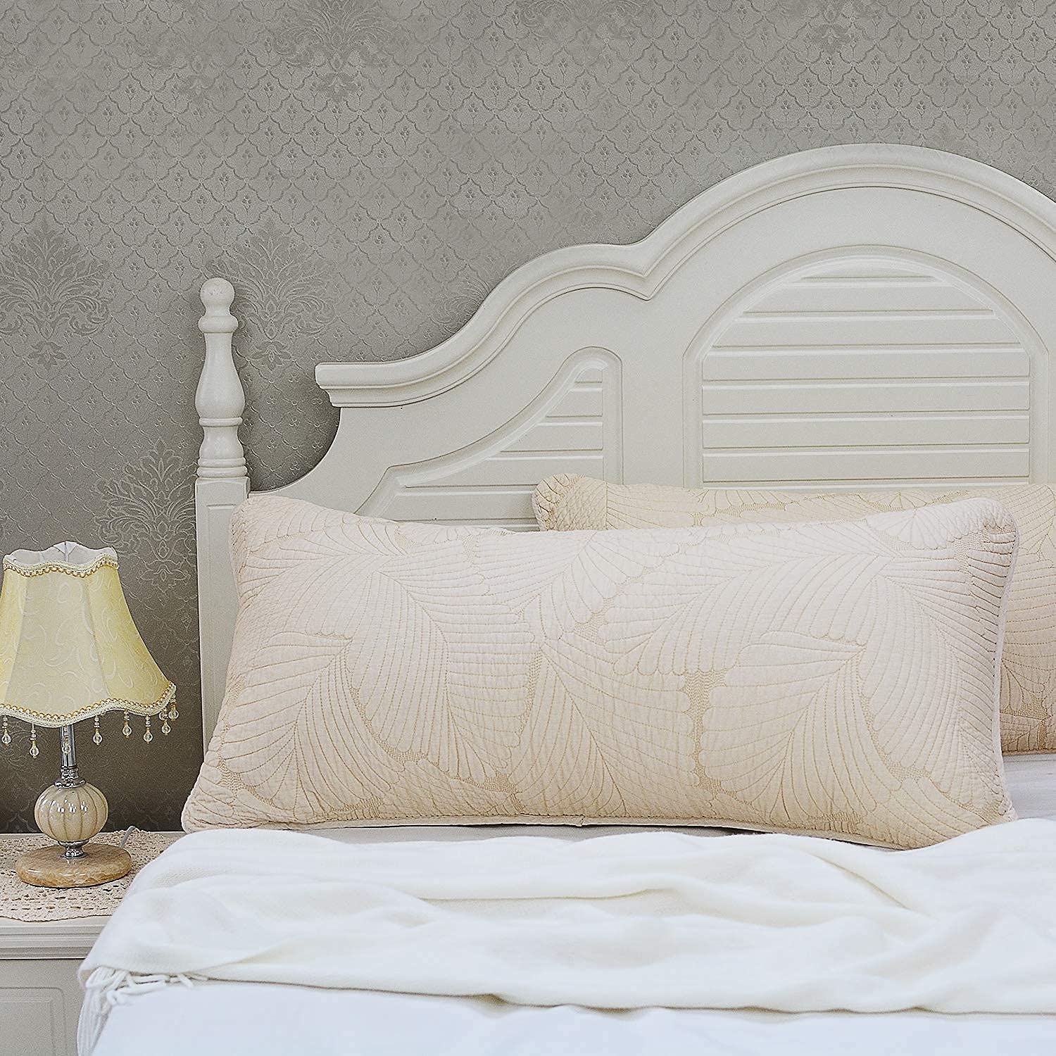 Brandream Beige Palm Quilted King Size Pillow Shams Set of 2 - 100% Cotton Decorative Pillow Covers for King Bed - Ultra Soft & Breathable - Perfect for Bedroom Decor, Living Room Accent, and Hotel Styling