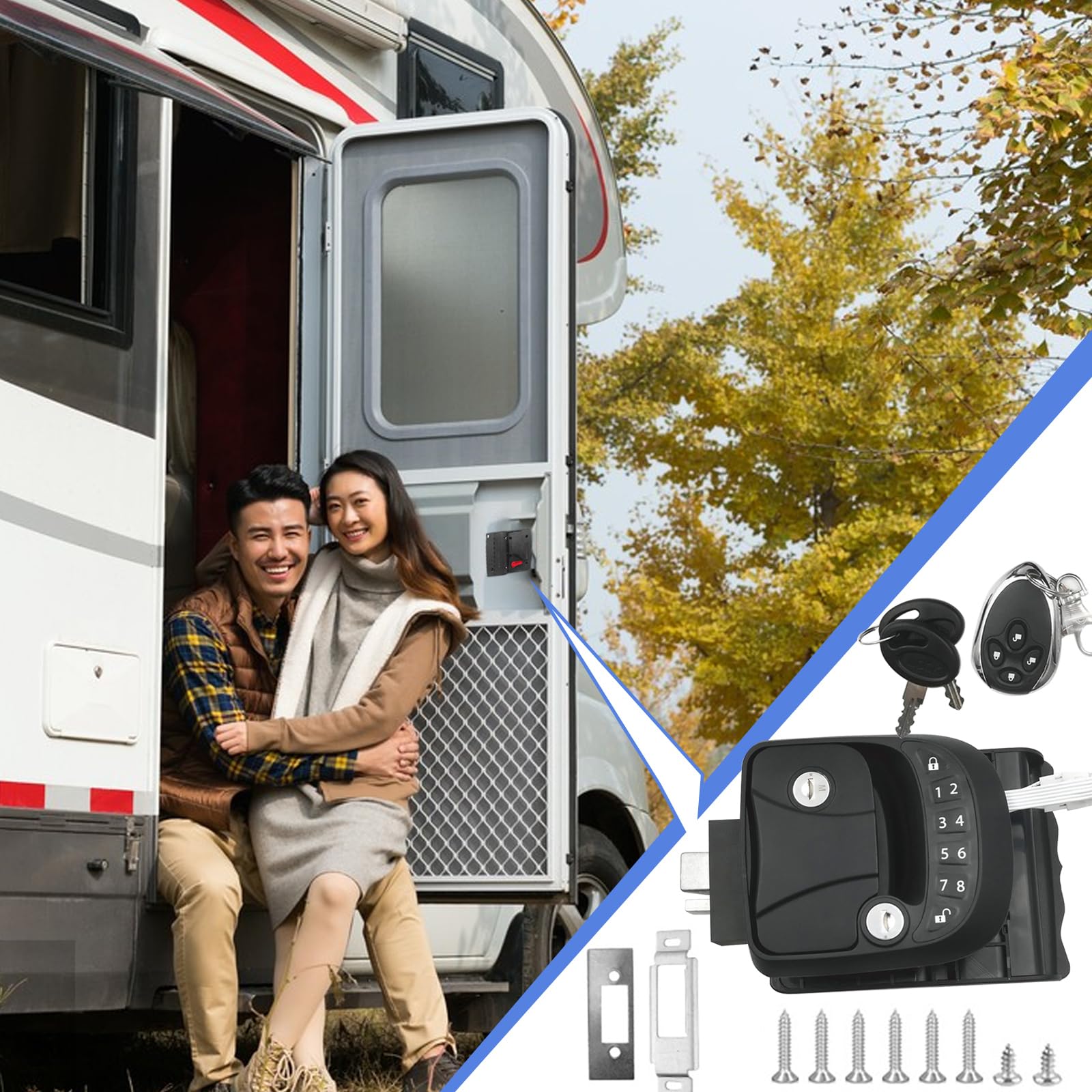 Keyless Entry RV Door Lock with Keypad - Replacement Camper Door Lock with Fobs & 2 Keys for Travel Trailers (Right Handed) | Secure & Convenient Access for Motorhomes, Fifth Wheels & Campers