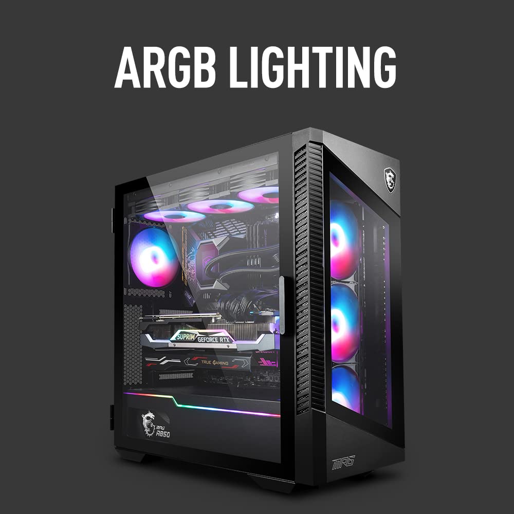 MSI MPG Velox 100R Mid-Tower Gaming PC Case with Tempered Glass Side Panel - 4 x 120mm ARGB Fans, 360mm Liquid Cooling Support, Mesh Front Panel for Optimal Airflow - Perfect for High-Performance Gaming Rigs and Custom PC Builds