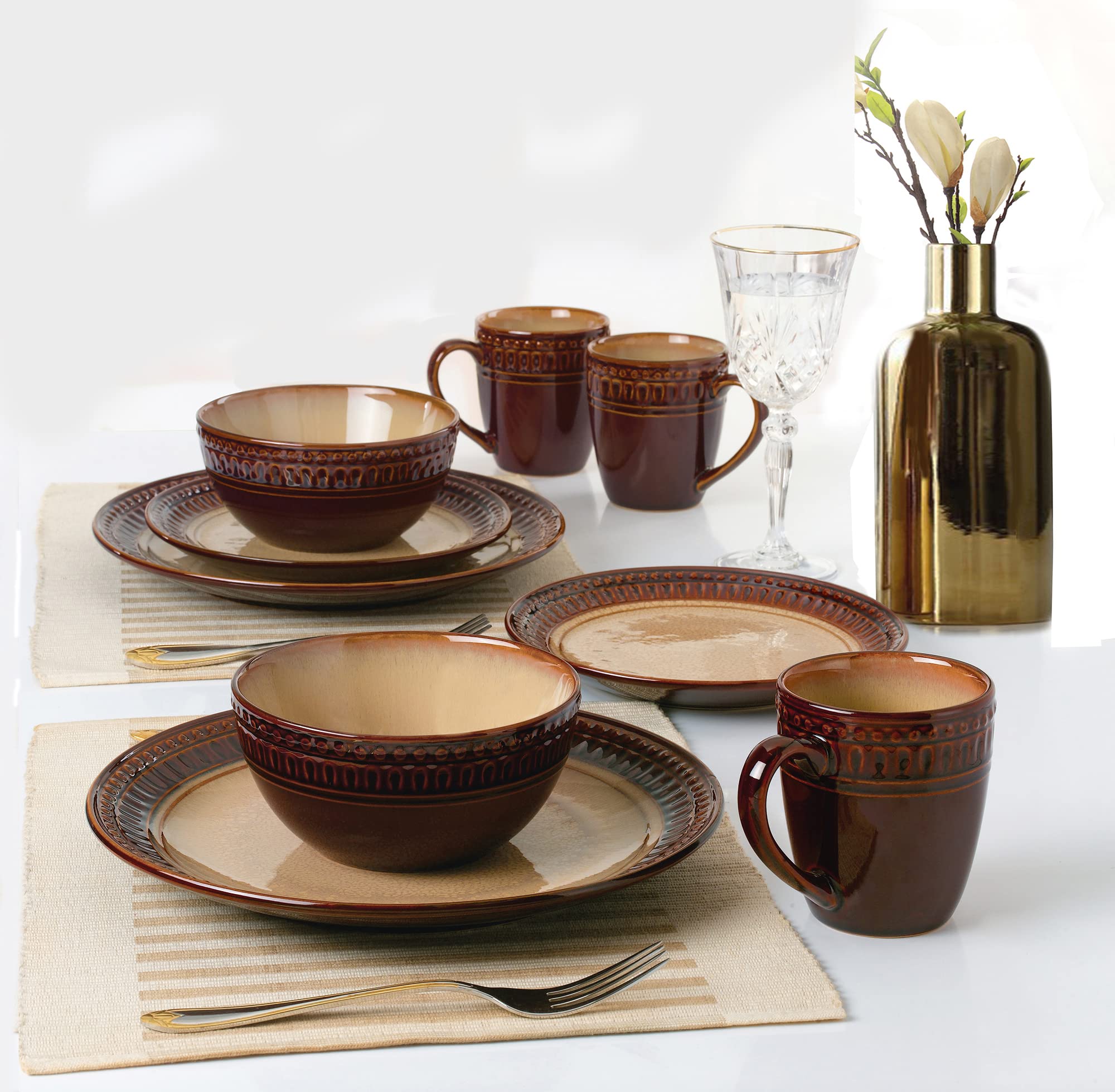 Elegant Modern Stoneware Scroll Dinnerware Set - 16 Piece Mojave Collection for Parties, Events & Holiday Gatherings - Perfect for Hosting, Entertaining & Special Occasions